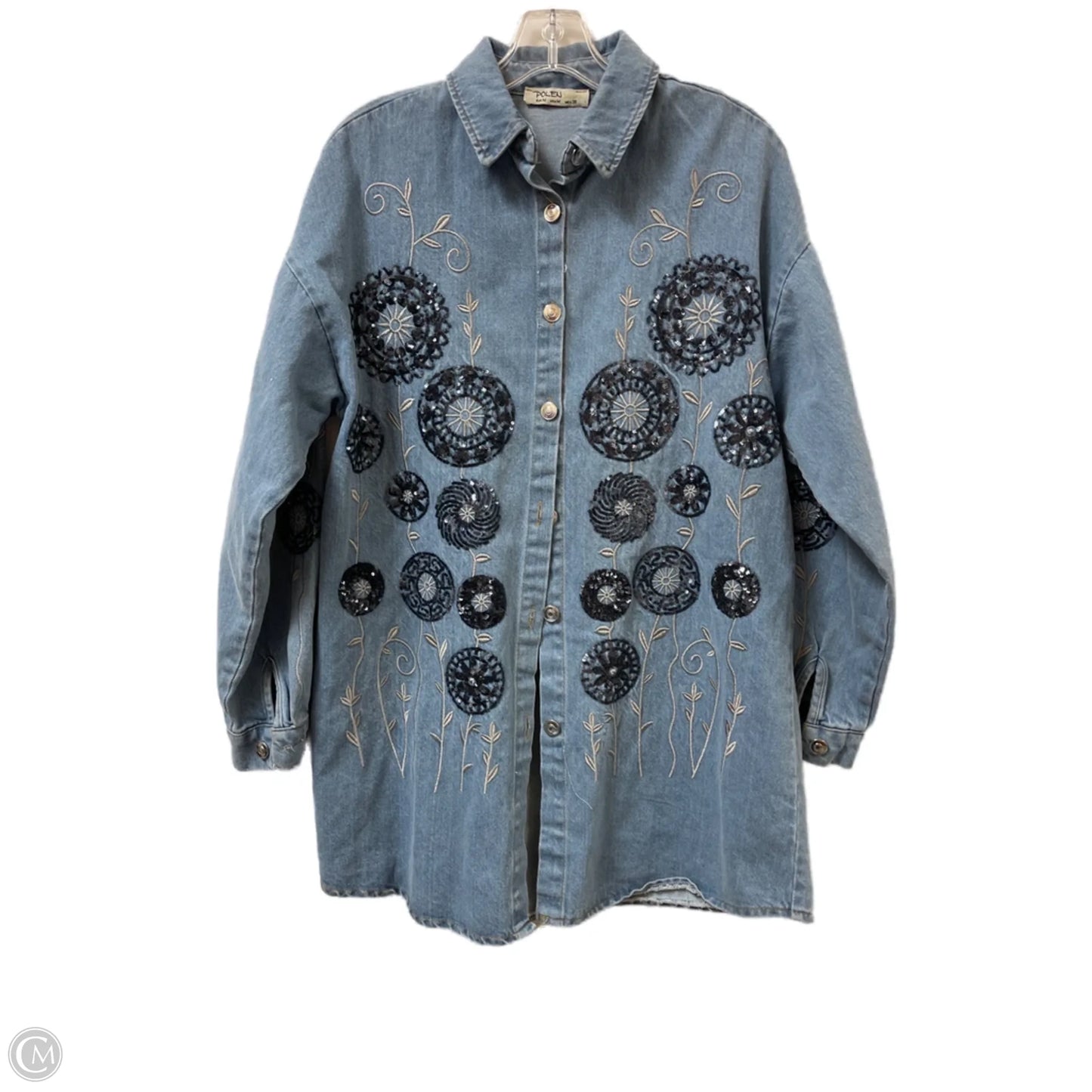 Jacket Shirt By Clothes Mentor In Blue Denim, Size: M