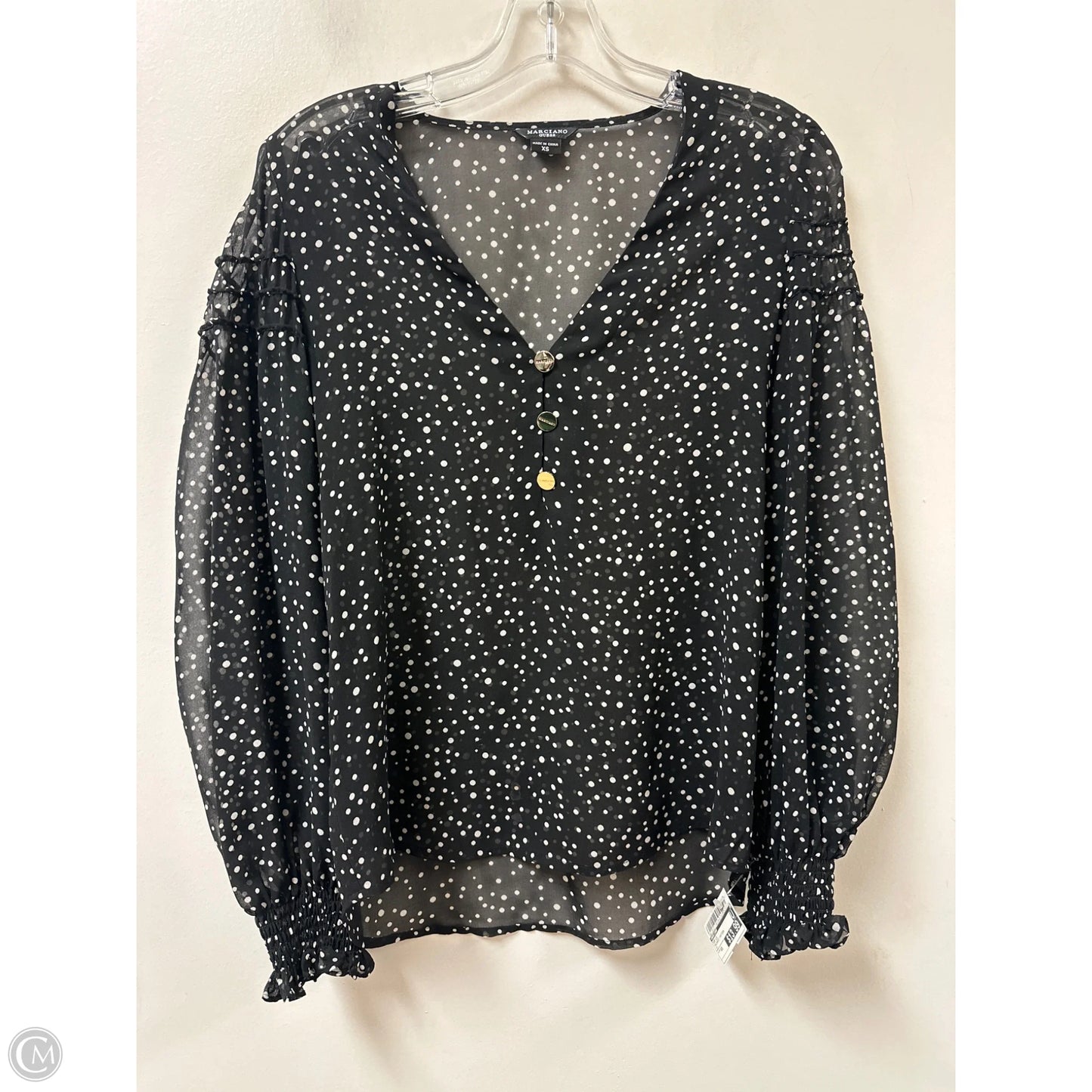 Top Long Sleeve By Marciano In Polkadot Pattern, Size: Xs