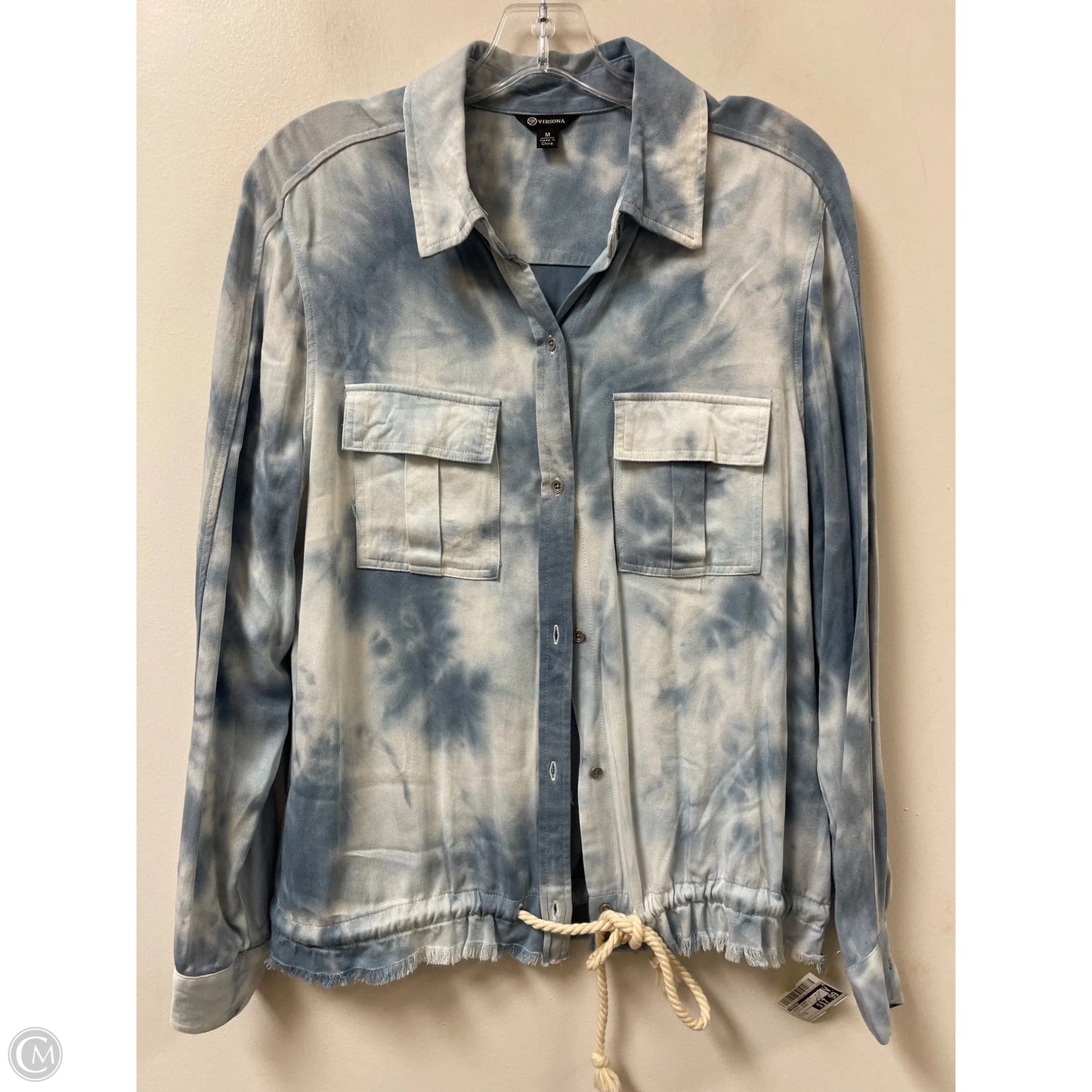 Jacket Shirt By Versona In Blue & Brown, Size: M