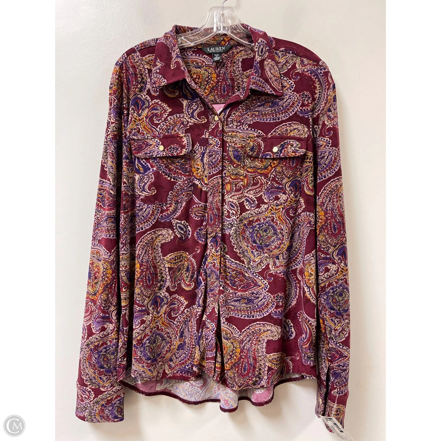 Blouse Long Sleeve By Ralph Lauren In Maroon, Size: Xl