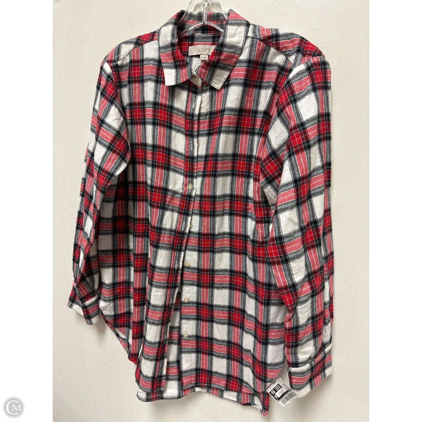 Blouse Long Sleeve By Loft In Red & White, Size: M