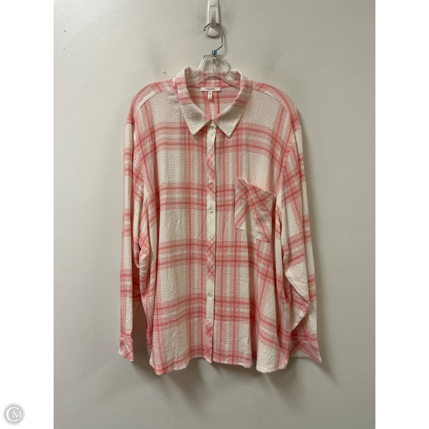 Blouse Long Sleeve By Maurices In Pink & White, Size: 3x