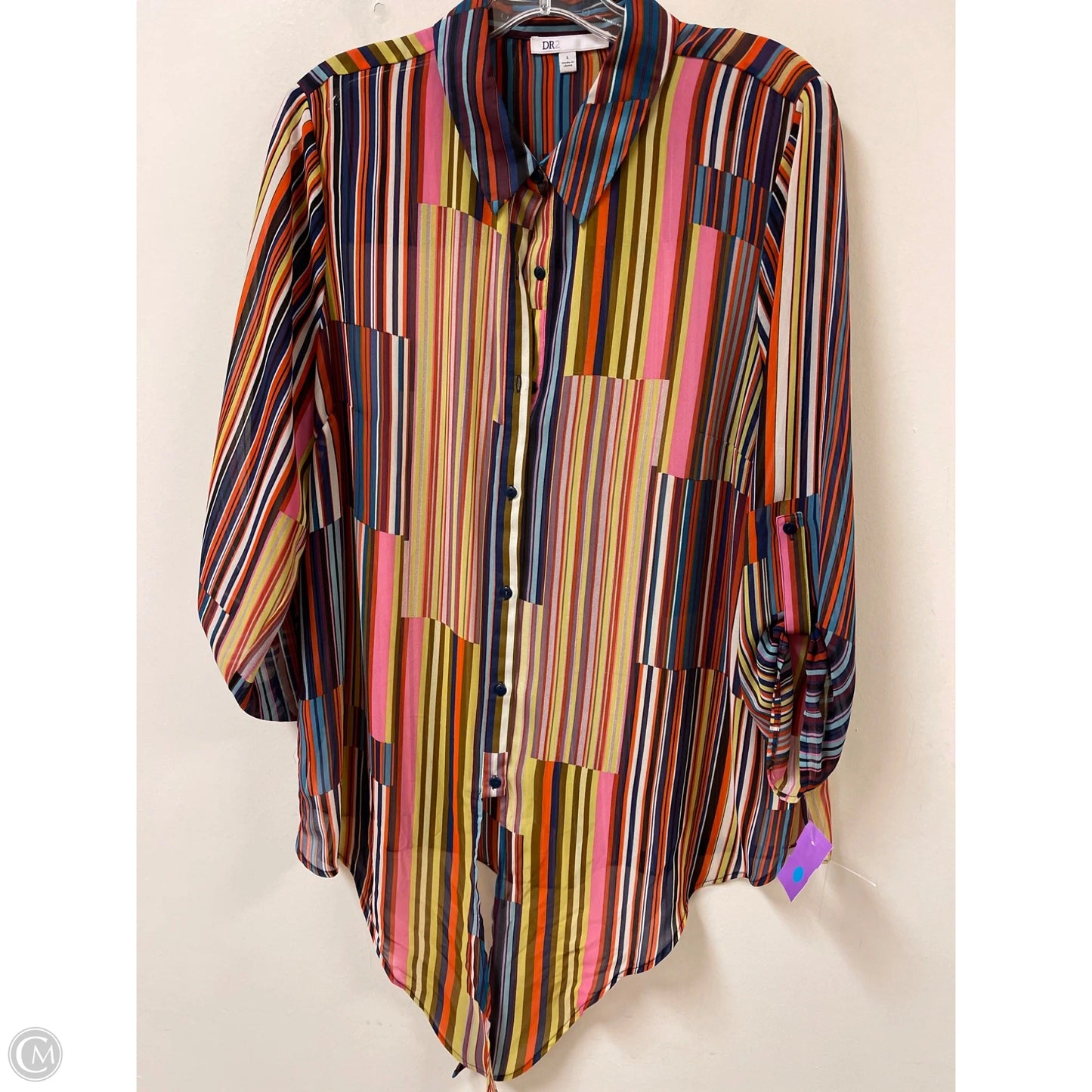 Blouse Long Sleeve By Dr2 In Striped Pattern, Size: L