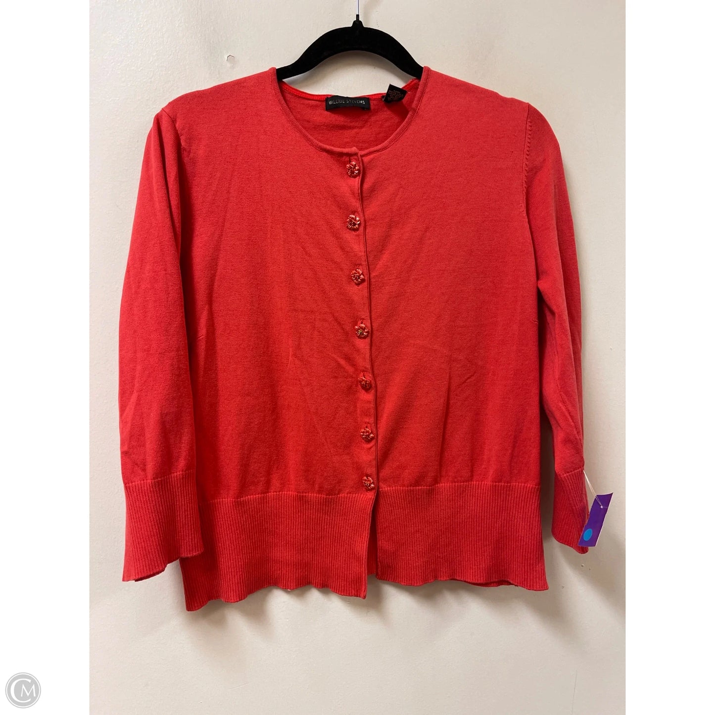 Sweater Cardigan By Valerie Stevens In Coral, Size: Xl