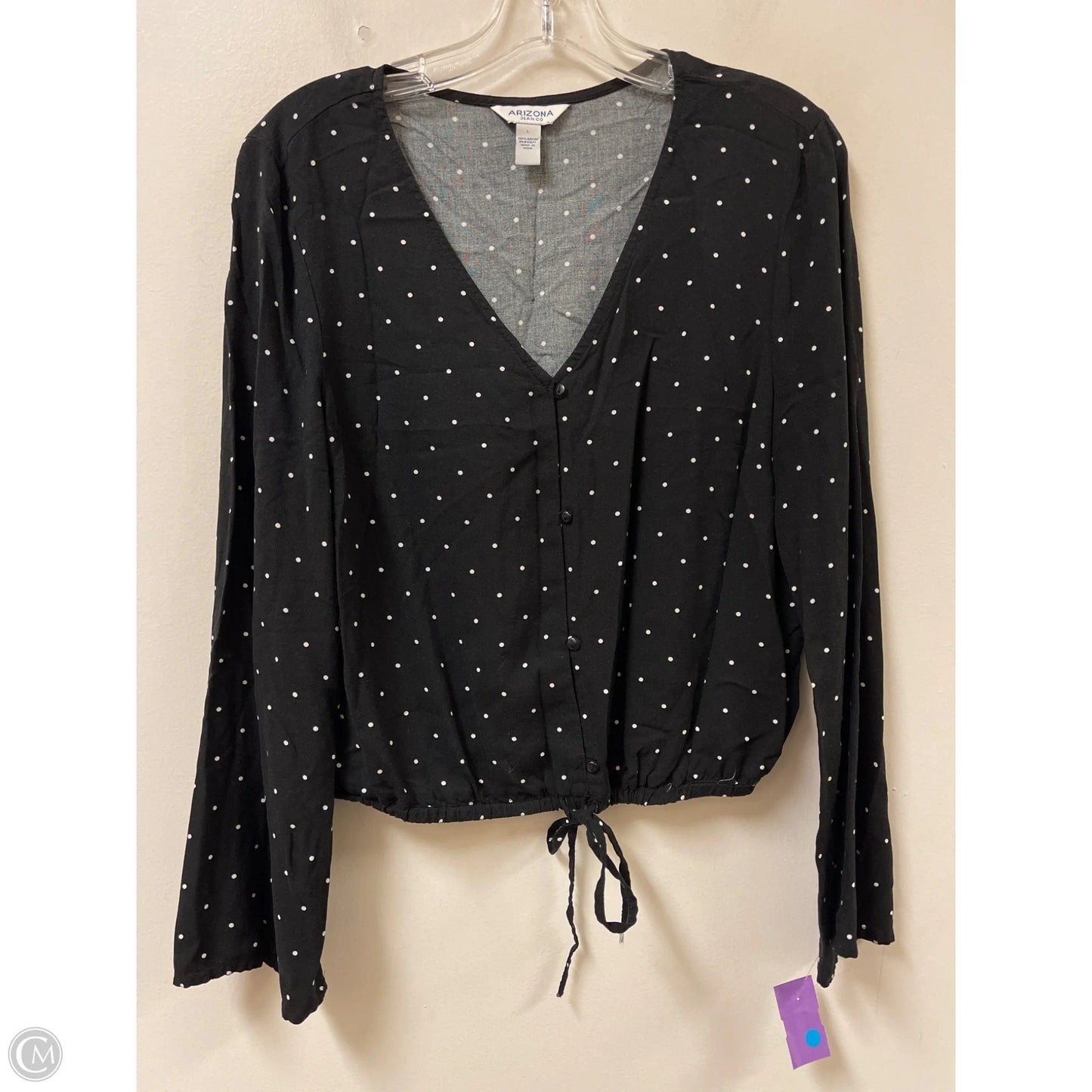 Blouse Long Sleeve By Arizona In Polkadot Pattern, Size: L