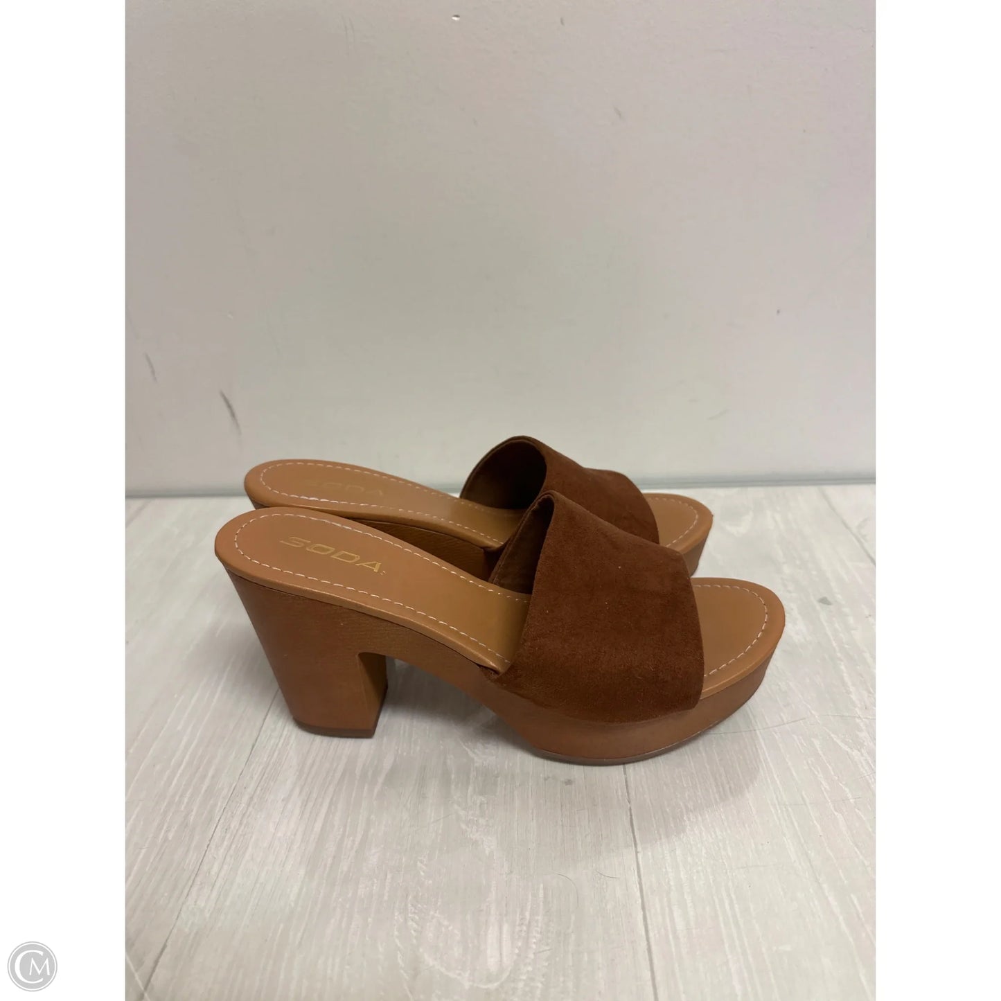 Sandals Heels Block By Soda In Brown, Size: 10