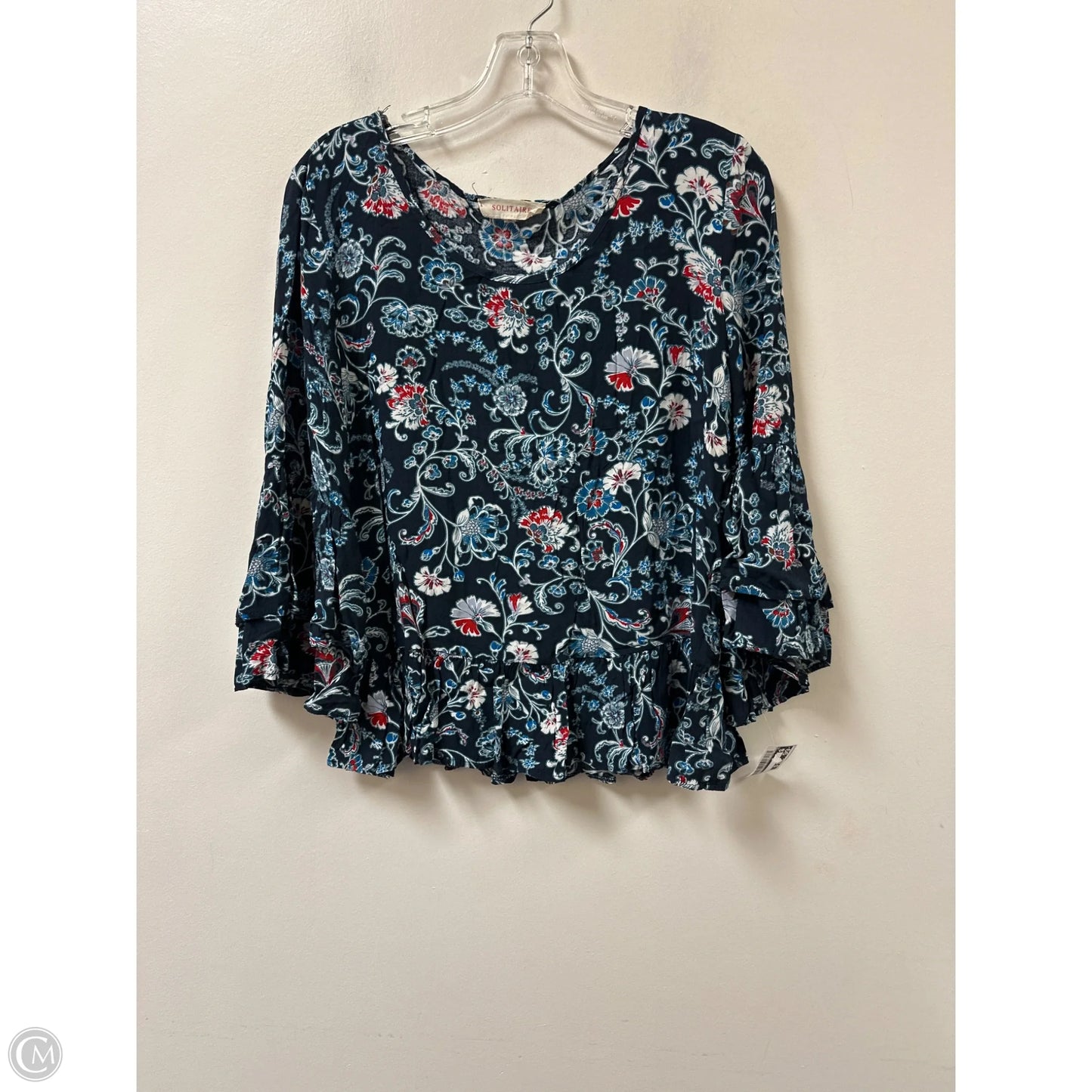 Top Long Sleeve By Solitaire In Navy, Size: M