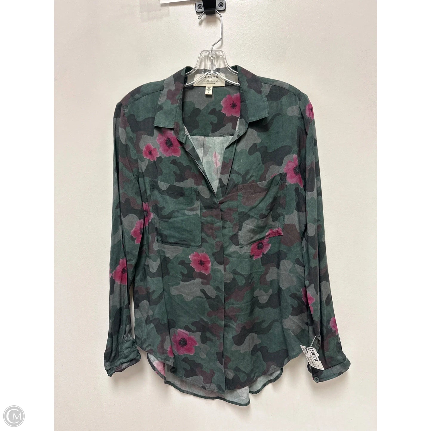 Blouse Long Sleeve By Cloth & Stone In Camouflage Print, Size: S