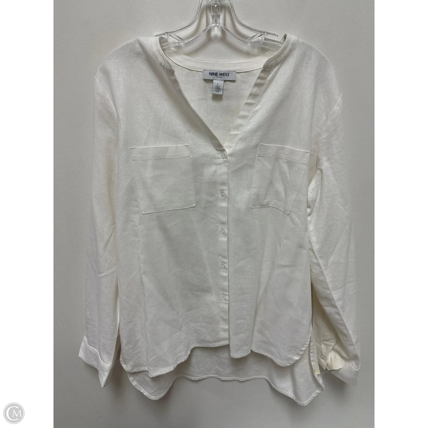Blouse Long Sleeve By Nine West In White, Size: L