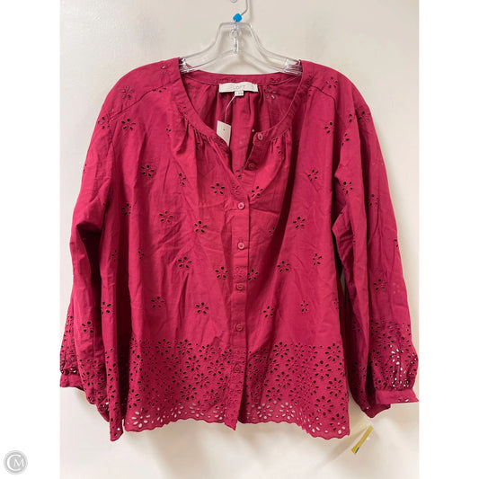 Blouse Long Sleeve By Loft In Red, Size: L