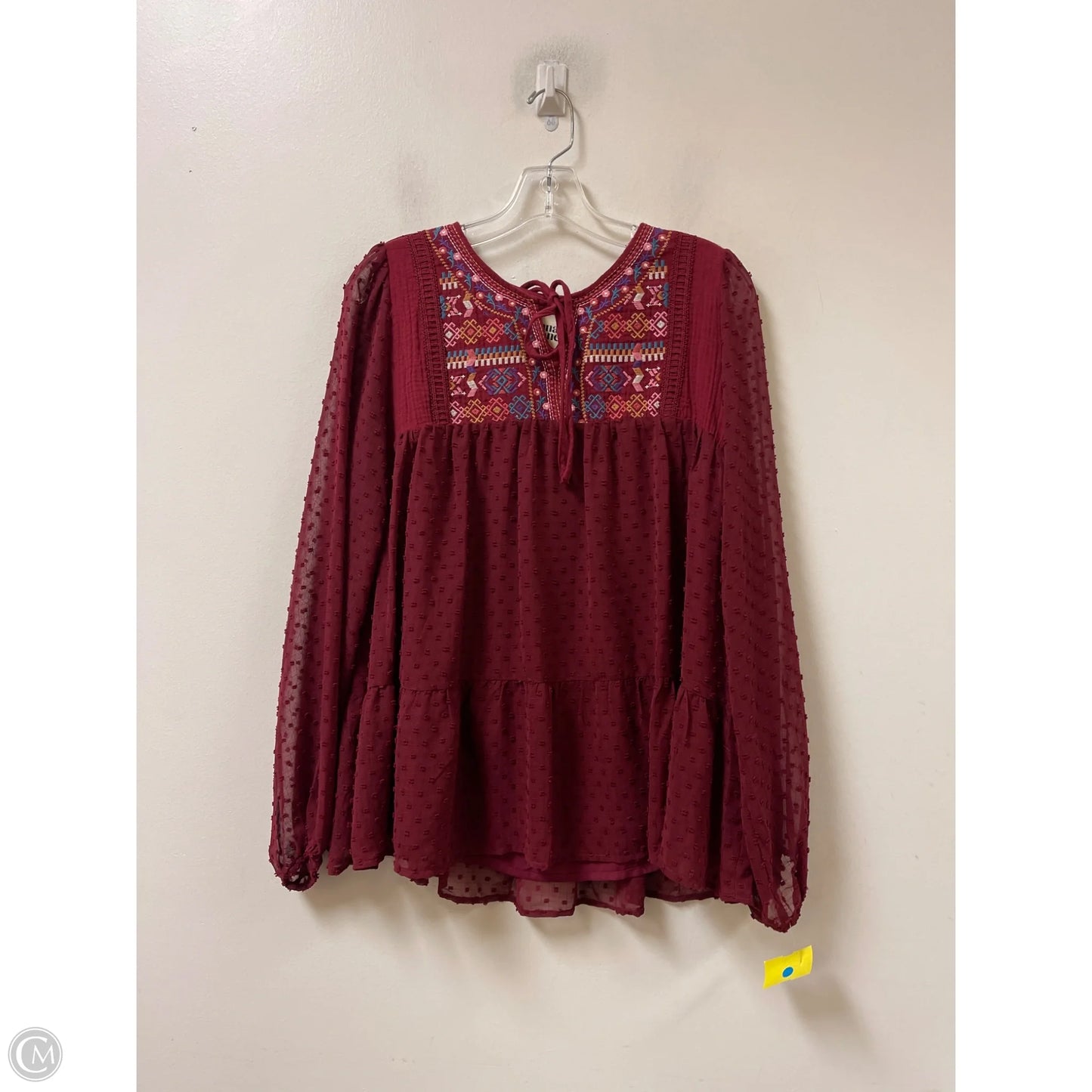 Top Long Sleeve By Savanna Jane In Red, Size: L