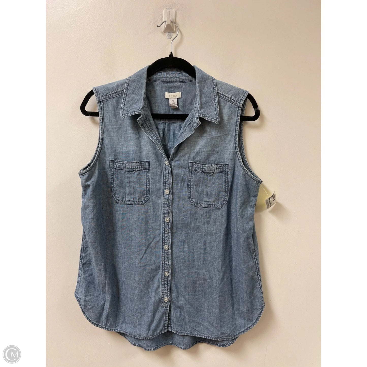 Top Sleeveless By Chicos In Blue Denim, Size: L