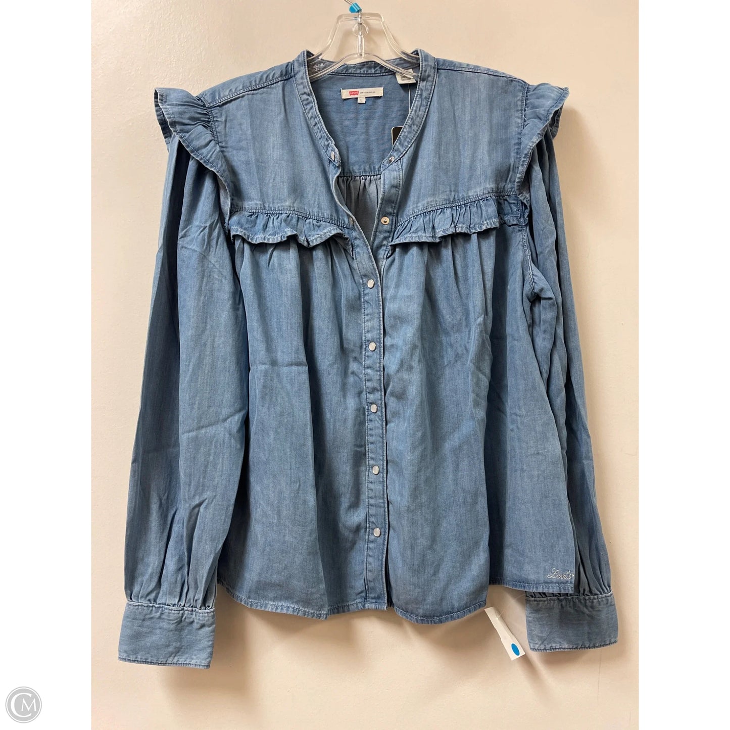 Blouse Long Sleeve By Levis In Blue Denim, Size: L