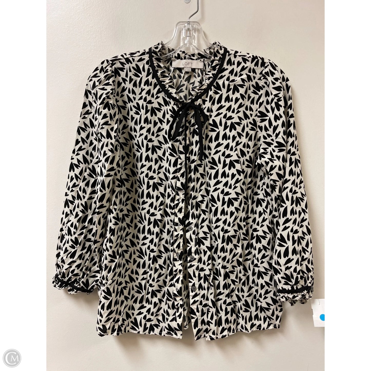 Blouse Long Sleeve By Loft In Black & Cream, Size: S