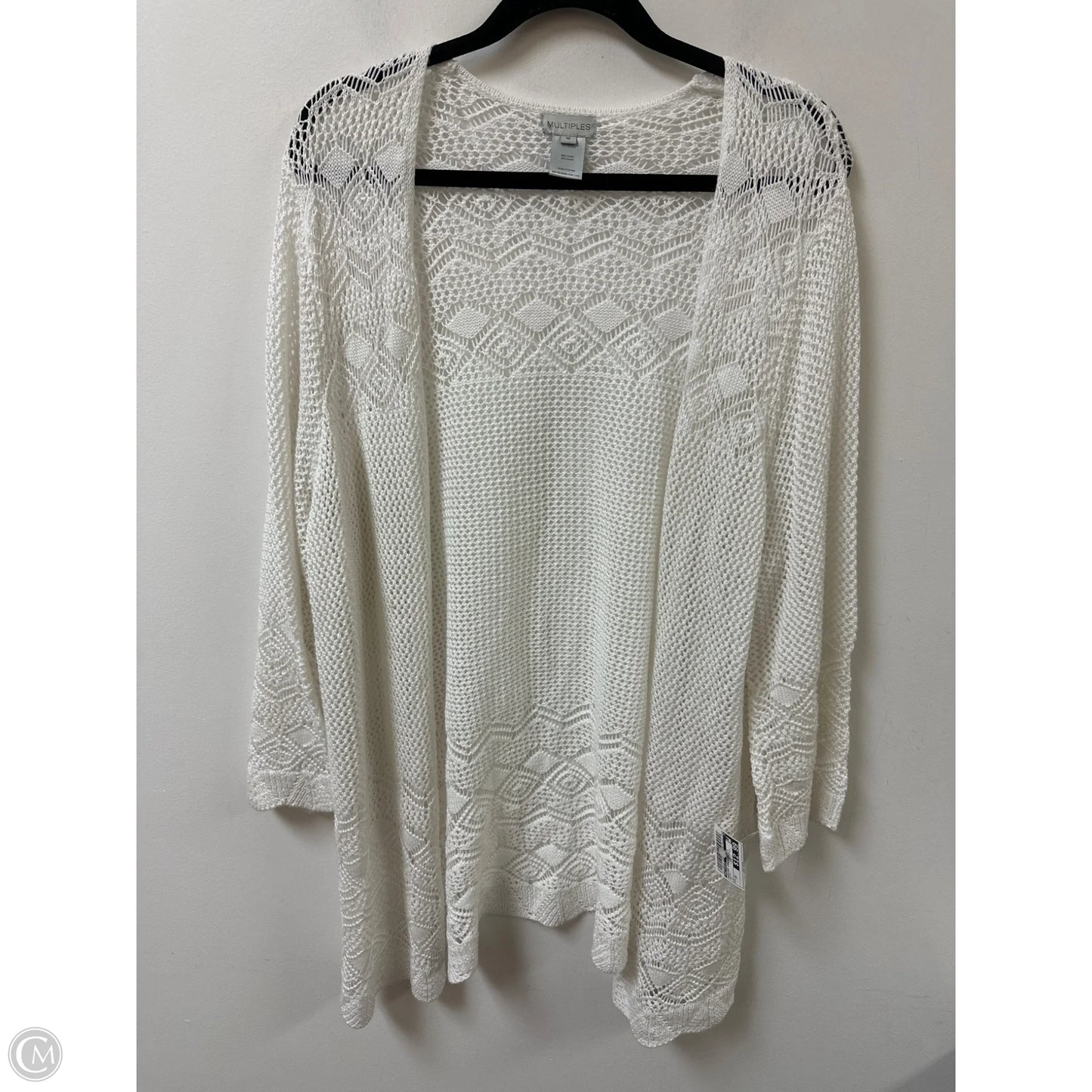 Sweater Cardigan By Multiples In White, Size: 1x