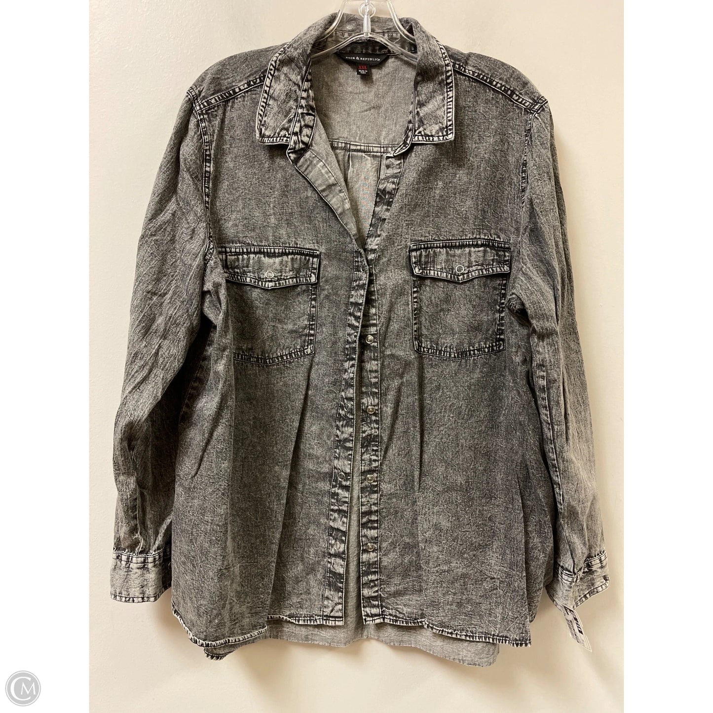 Blouse Long Sleeve By Rock And Republic In Grey, Size: 1x