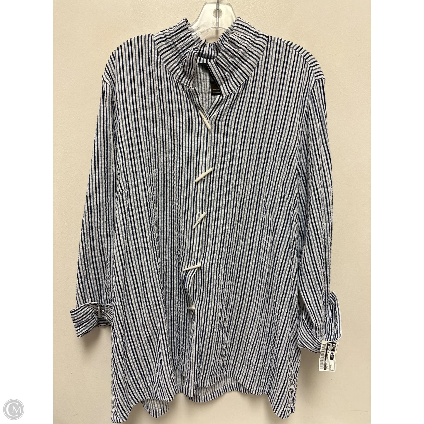 Sweater Cardigan By Ali Miles In Blue & White, Size: Xl