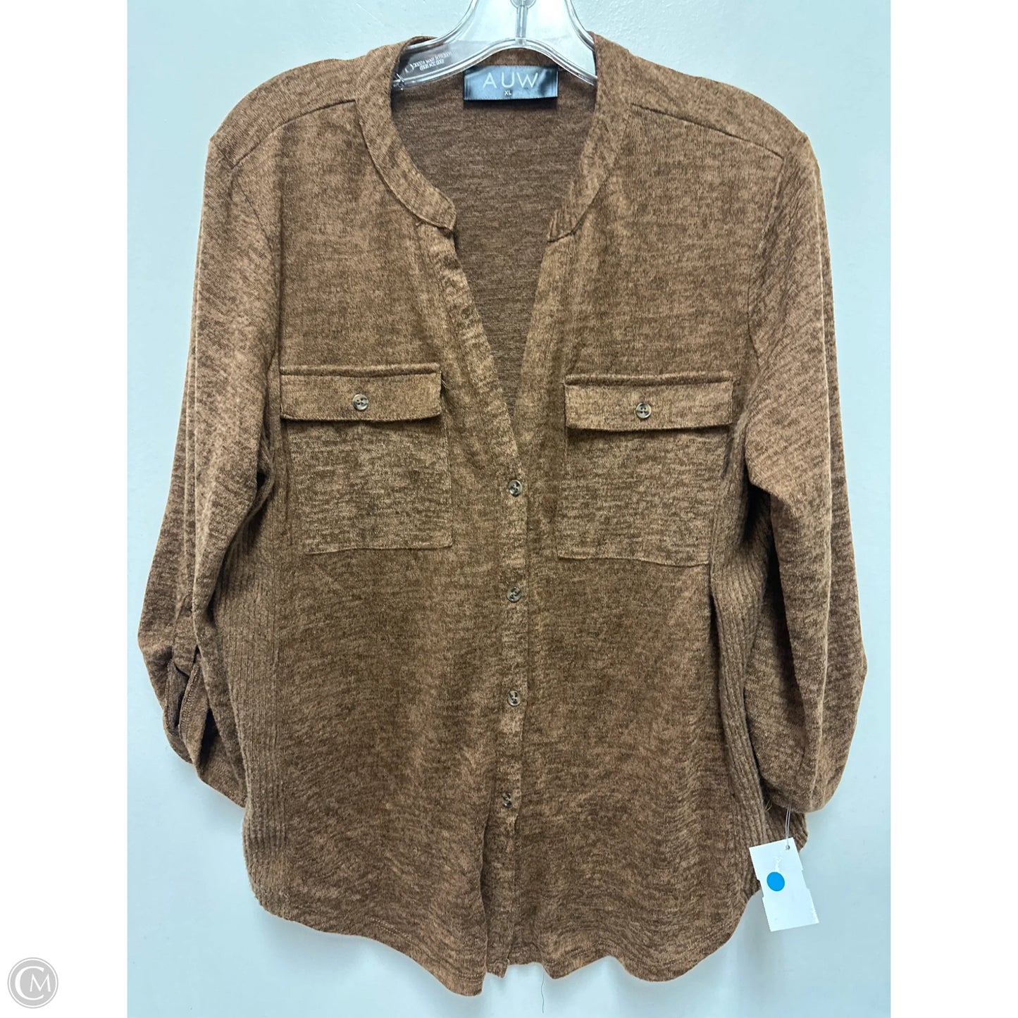 Top Long Sleeve By Auw In Brown, Size: Xl