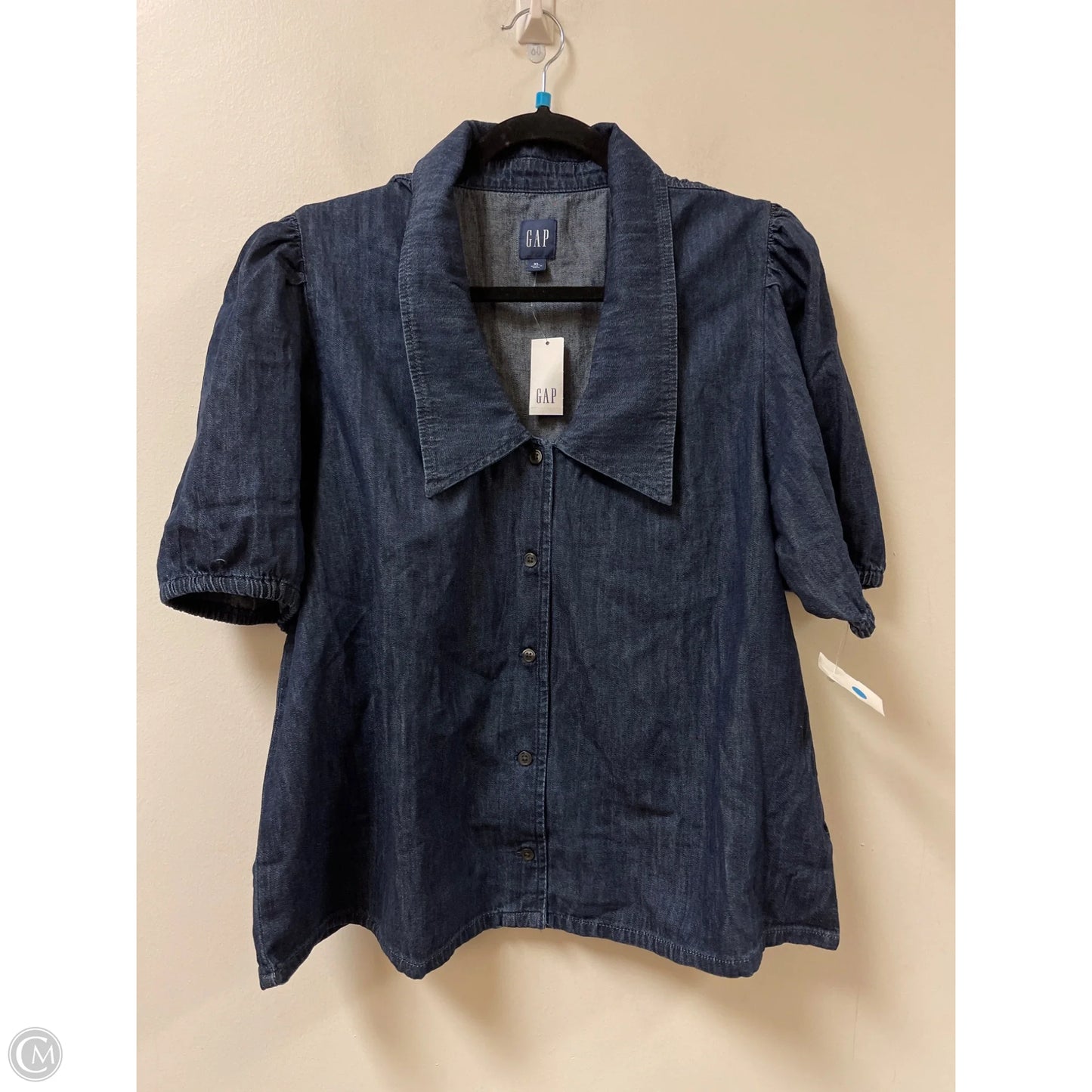 Blouse Short Sleeve By Gap In Blue Denim, Size: Xl