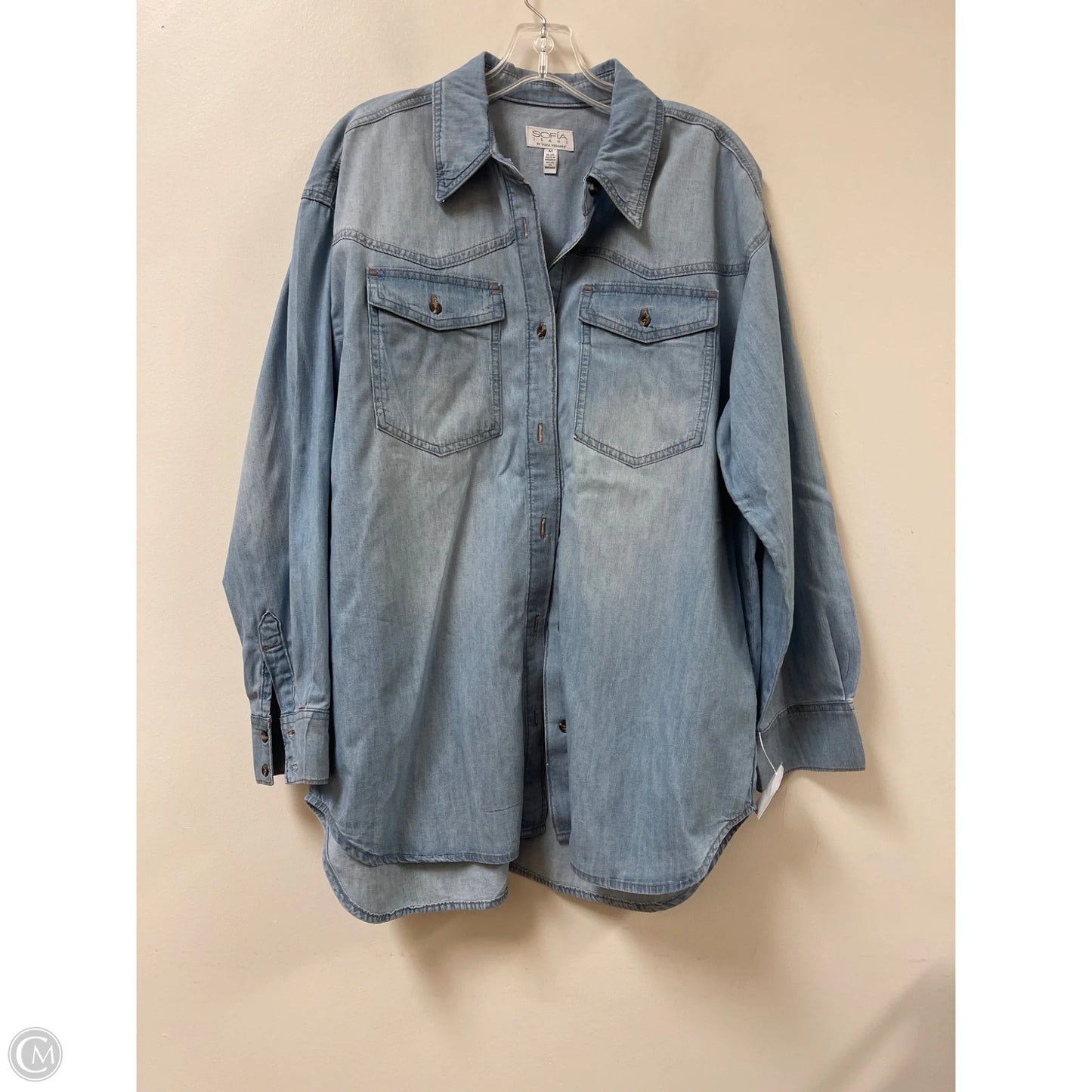 Blouse Long Sleeve By Sofia By Sofia Vergara In Blue Denim, Size: M