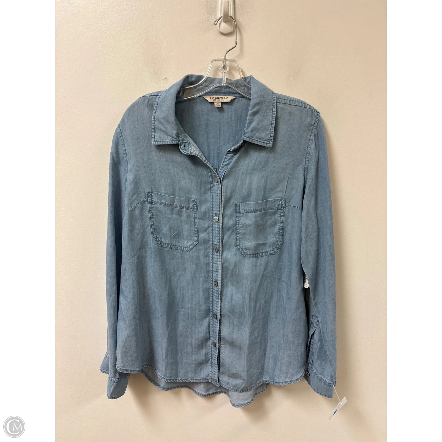 Blouse Long Sleeve By Liverpool In Blue Denim, Size: M