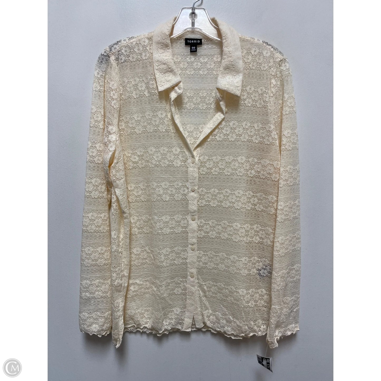 Blouse Long Sleeve By Torrid In Cream, Size: L