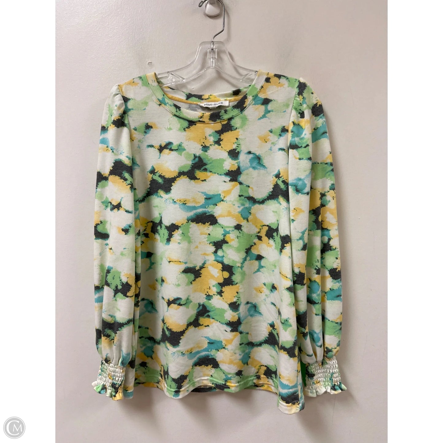 Top Long Sleeve By Rose And Olive In Green & Yellow, Size: M
