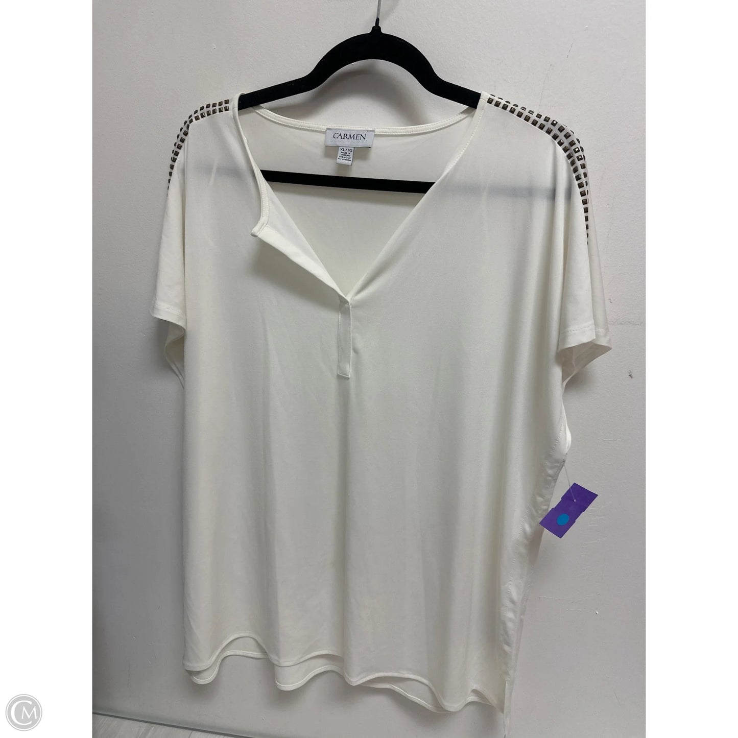 Top Short Sleeve By Carmen By Carmen Marc Valvo In White, Size: Xl
