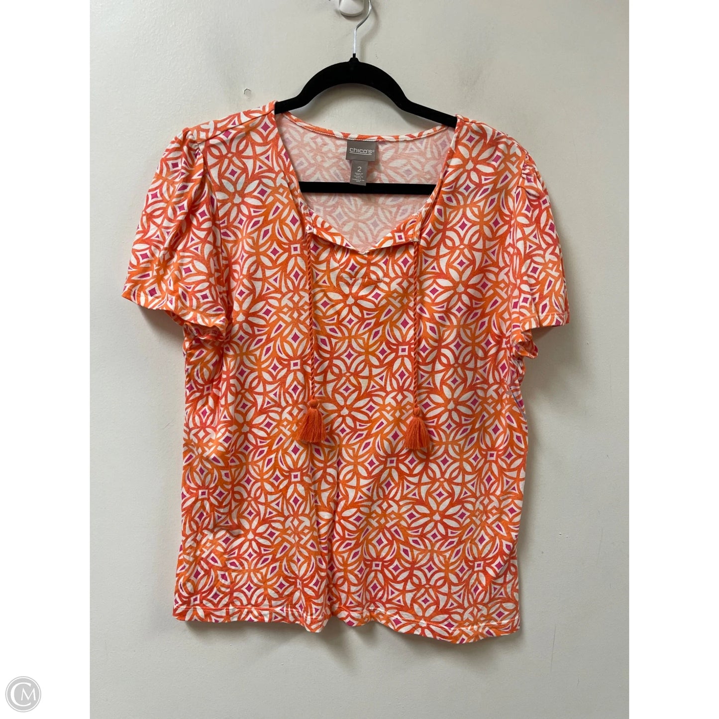 Top Short Sleeve By Chicos In Orange, Size: L