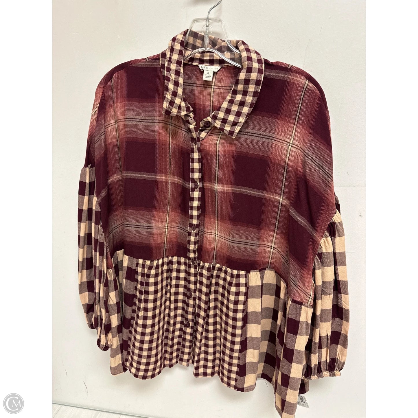 Blouse Long Sleeve By Cato In Cream & Red, Size: Xl