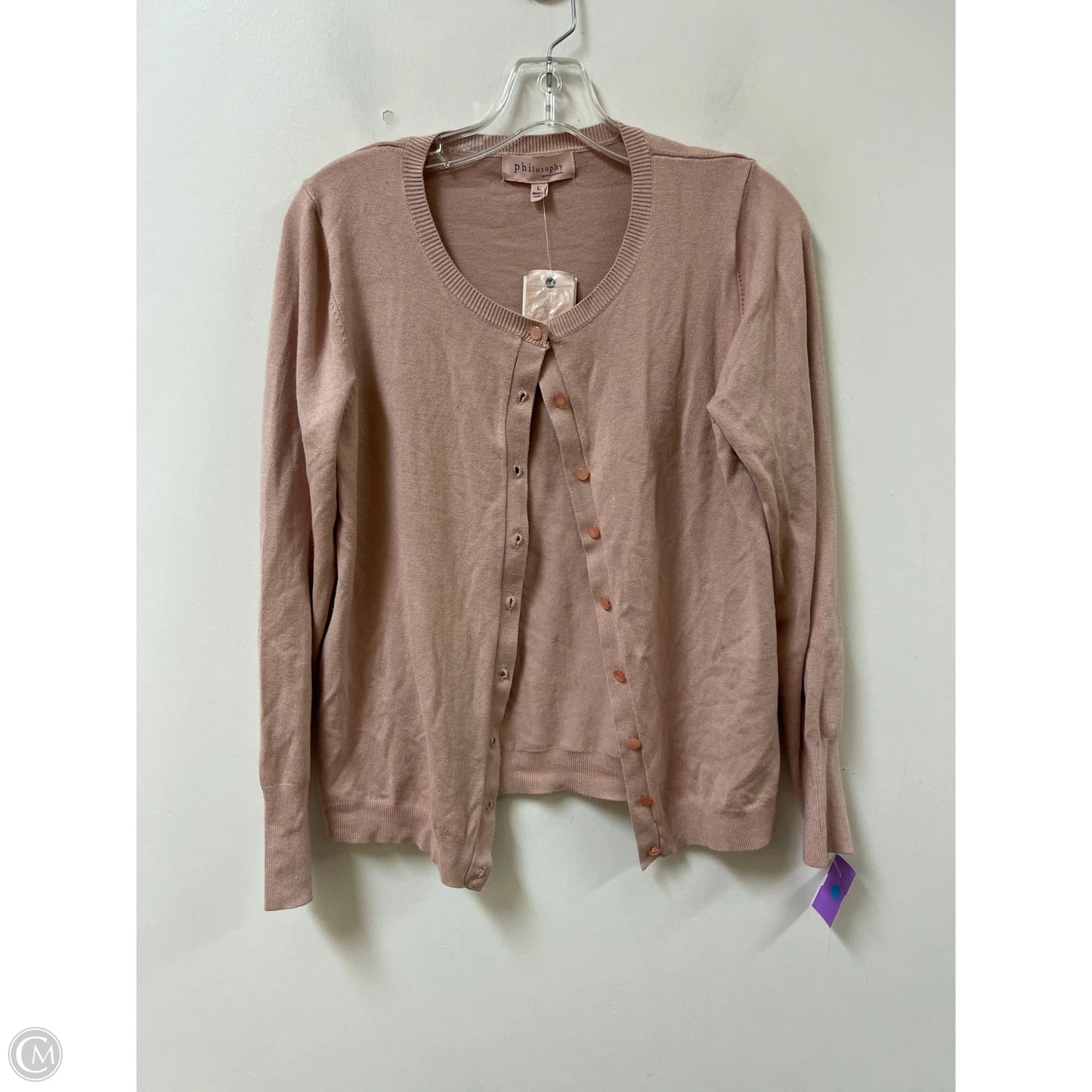 Sweater Cardigan By Philosophy In Pink, Size: L