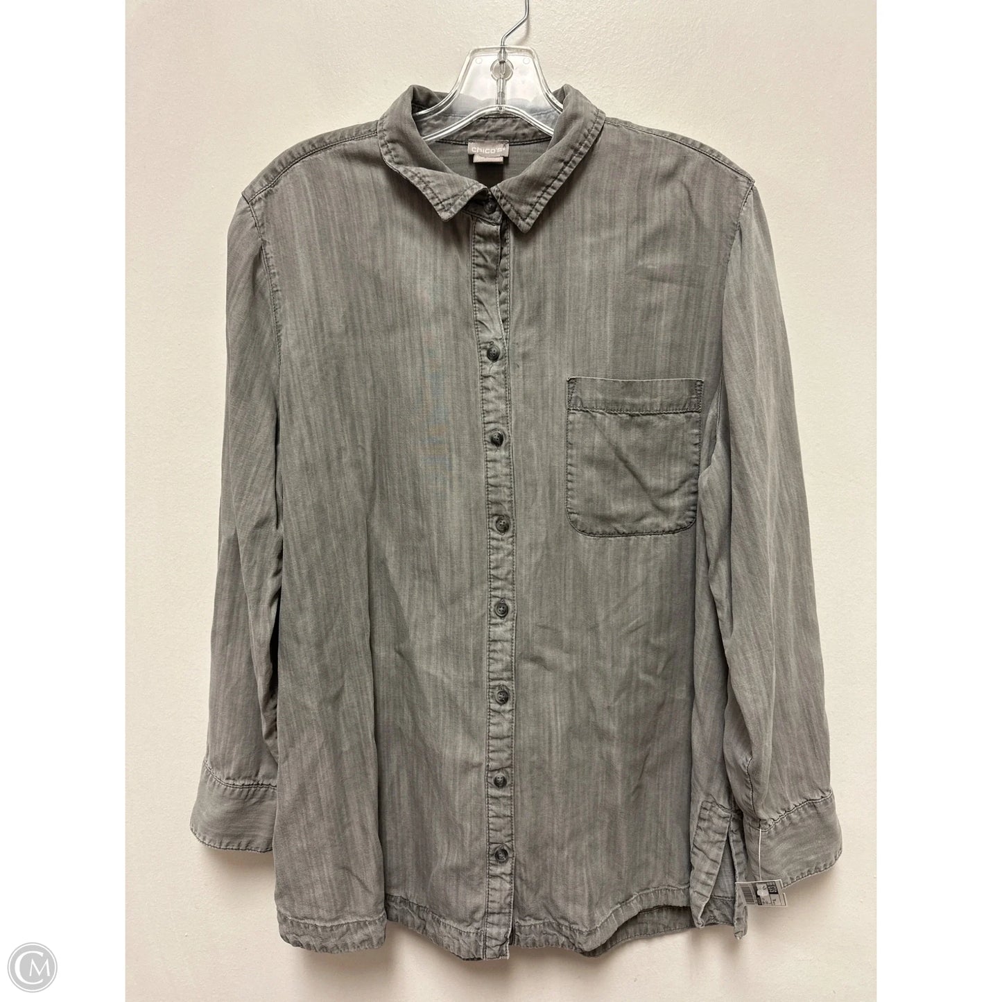 Top Long Sleeve By Chicos In Grey, Size: Xl