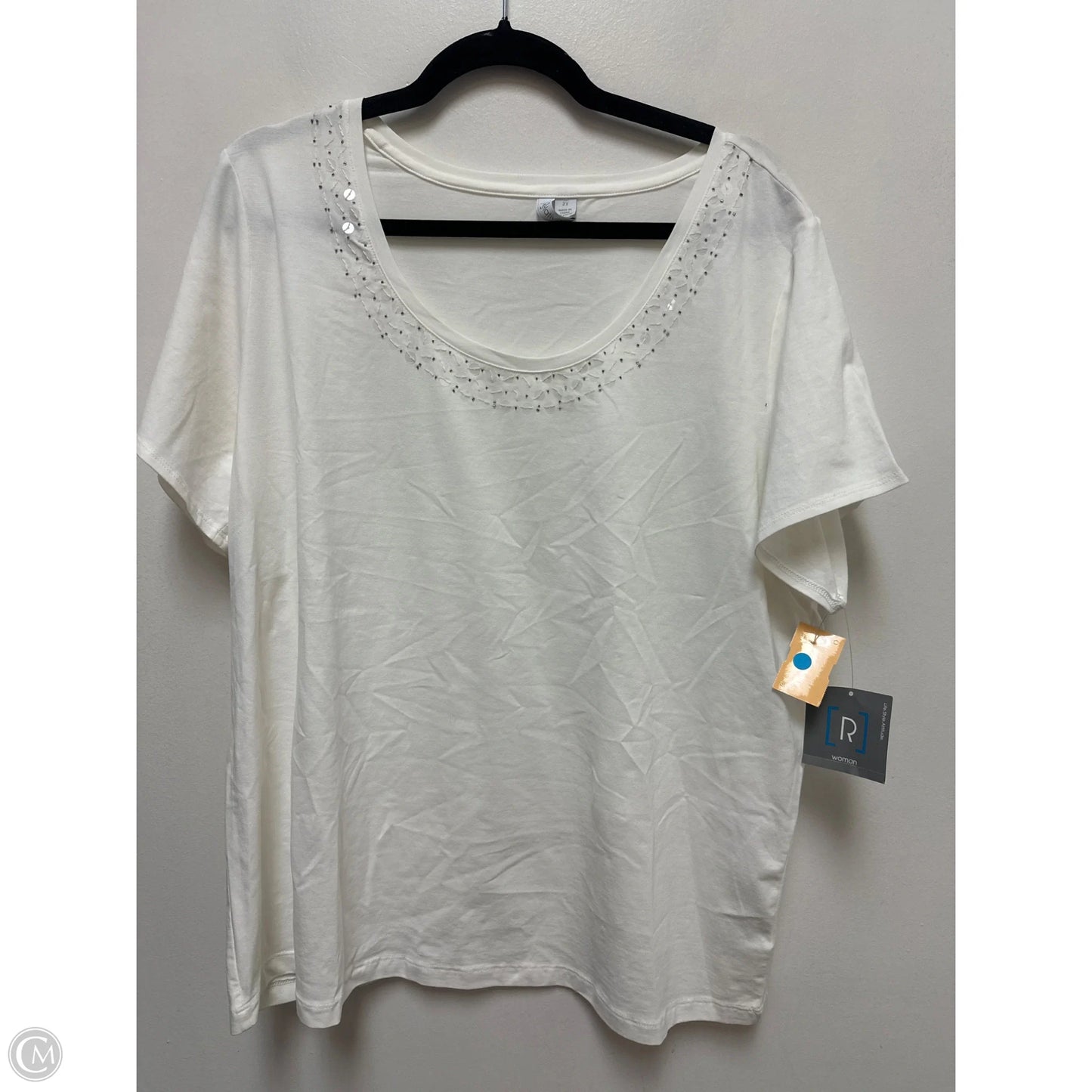 Top Short Sleeve By Relais In Cream, Size: 2x