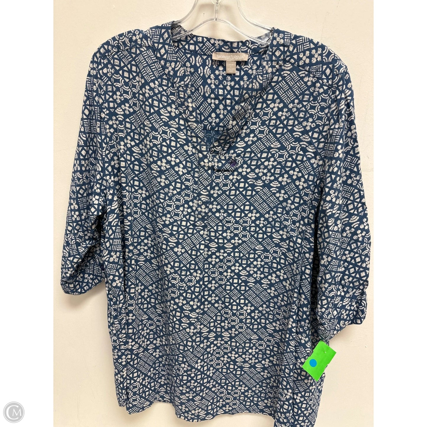 Top 3/4 Sleeve By Woman Within In Blue, Size: 1x