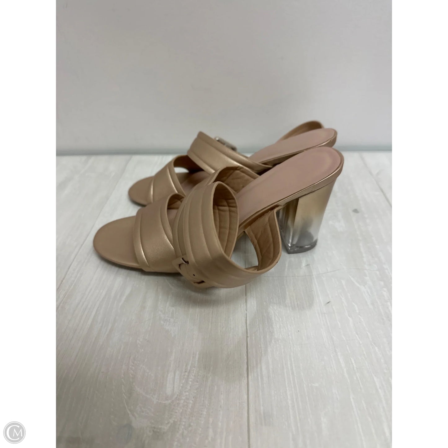 Sandals Heels Block By Clothes Mentor In Gold, Size: 9.5
