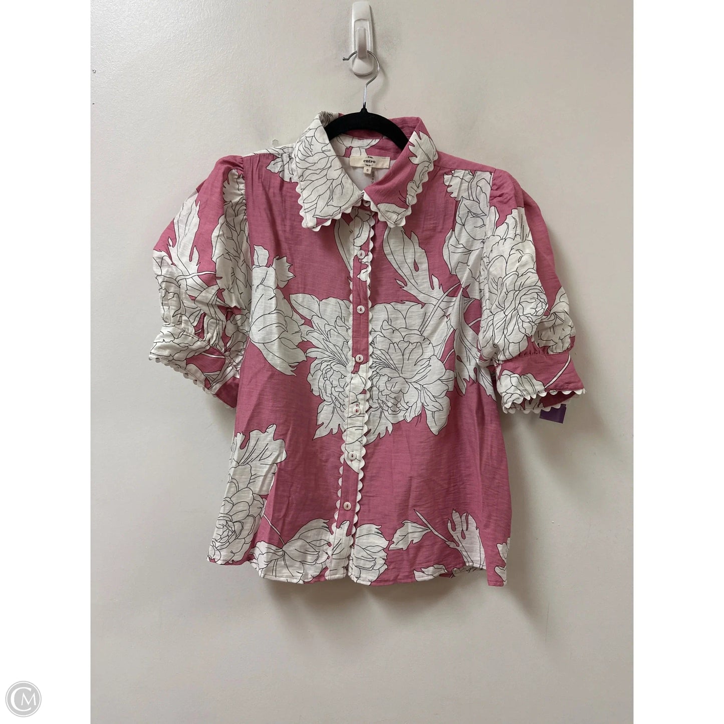 Blouse Short Sleeve By Entro In Pink, Size: S