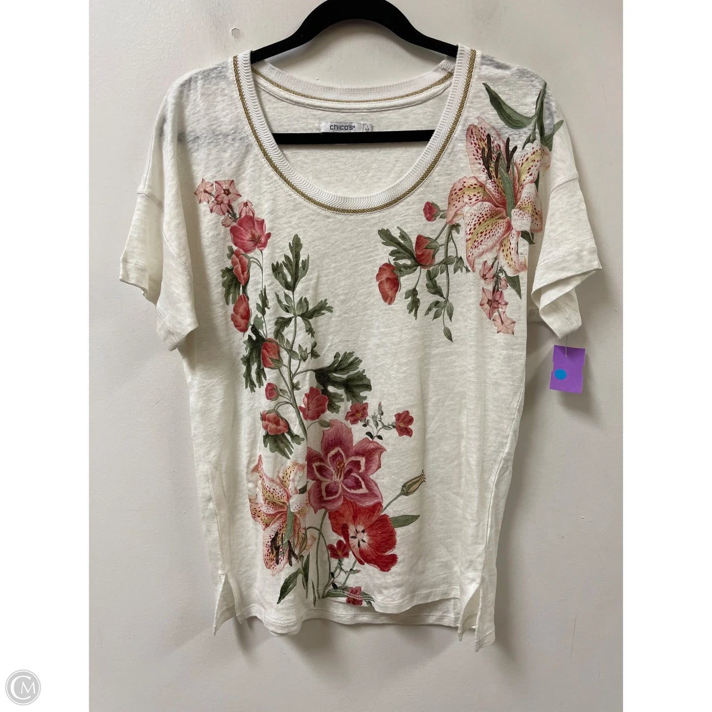 Top Short Sleeve By Chicos In Cream, Size: M