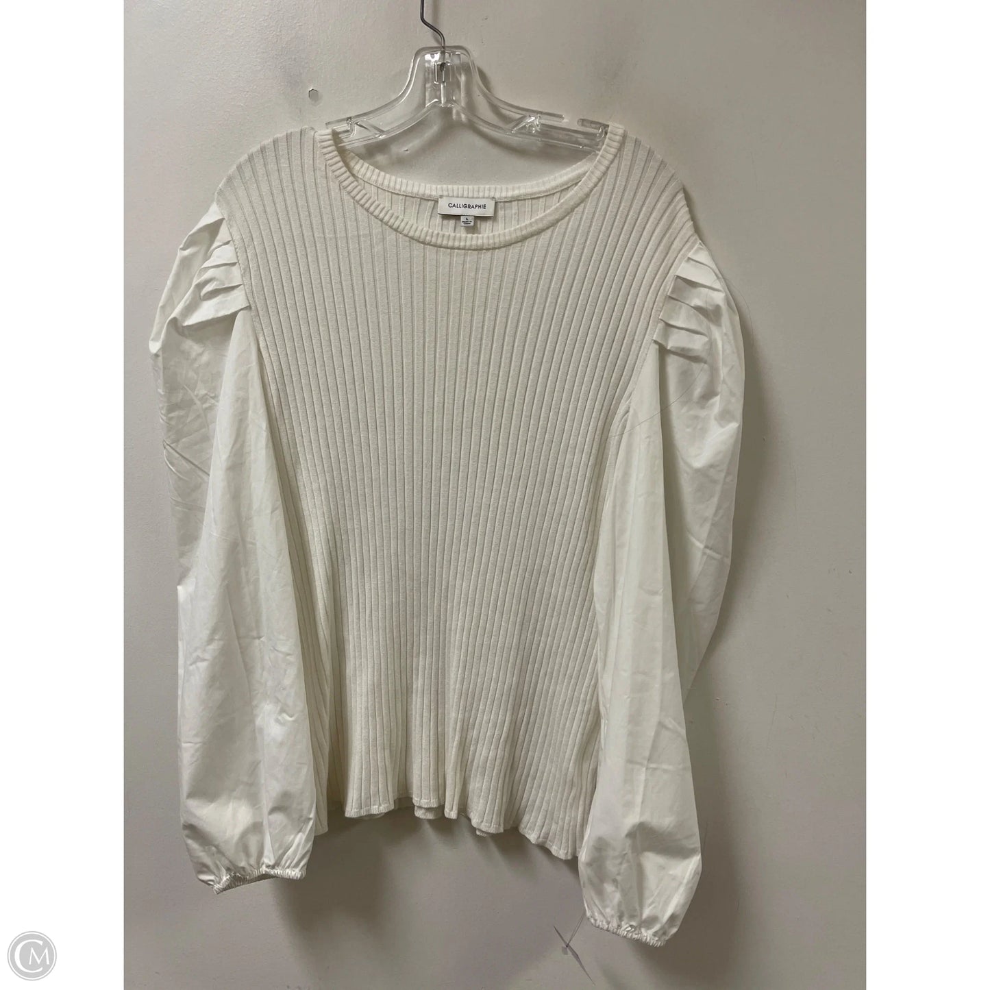 Top Long Sleeve By Calligraphie In White, Size: L