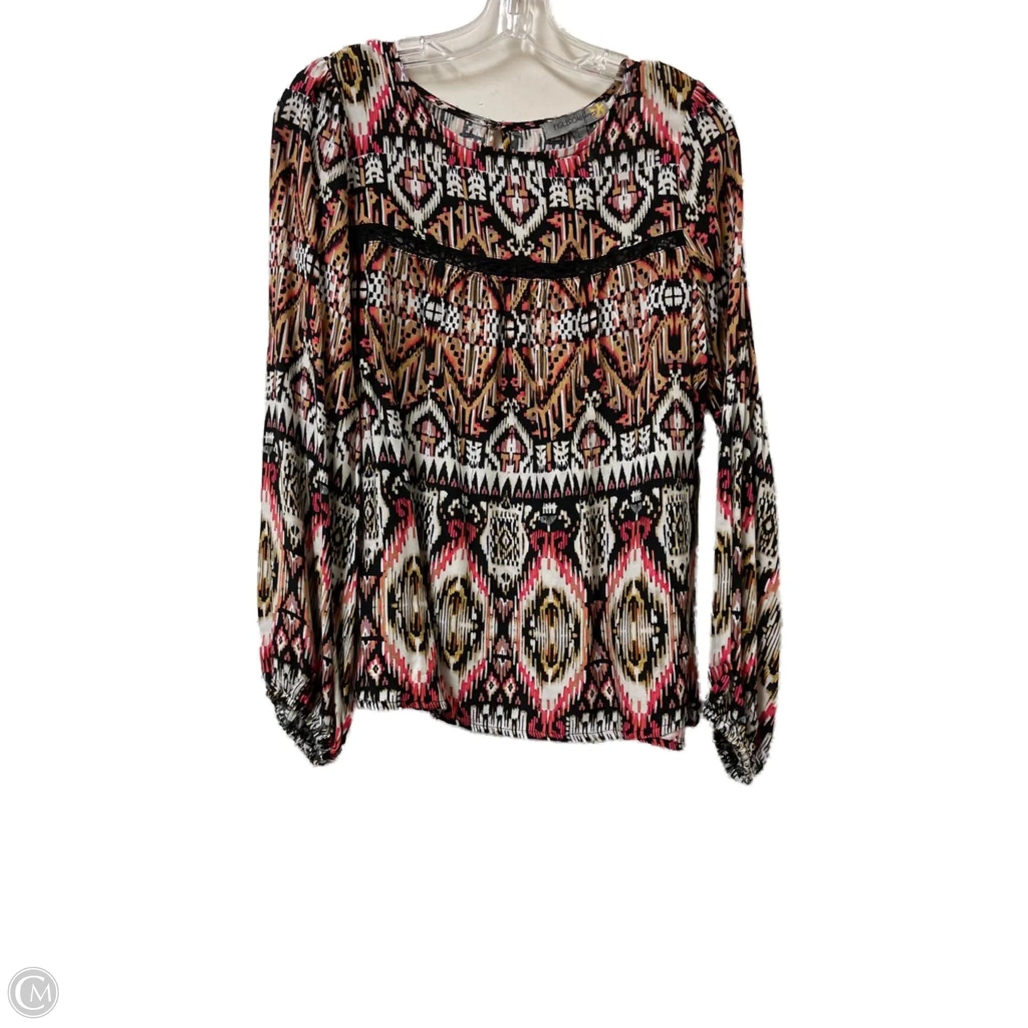 Top Long Sleeve By Figuero & Flower In Black & Pink, Size: L