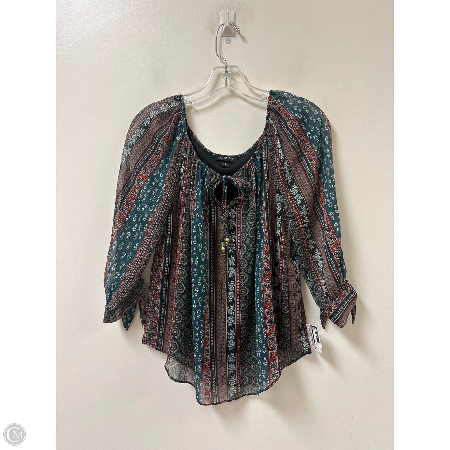 Top Long Sleeve By A Byer In Green & Orange, Size: S