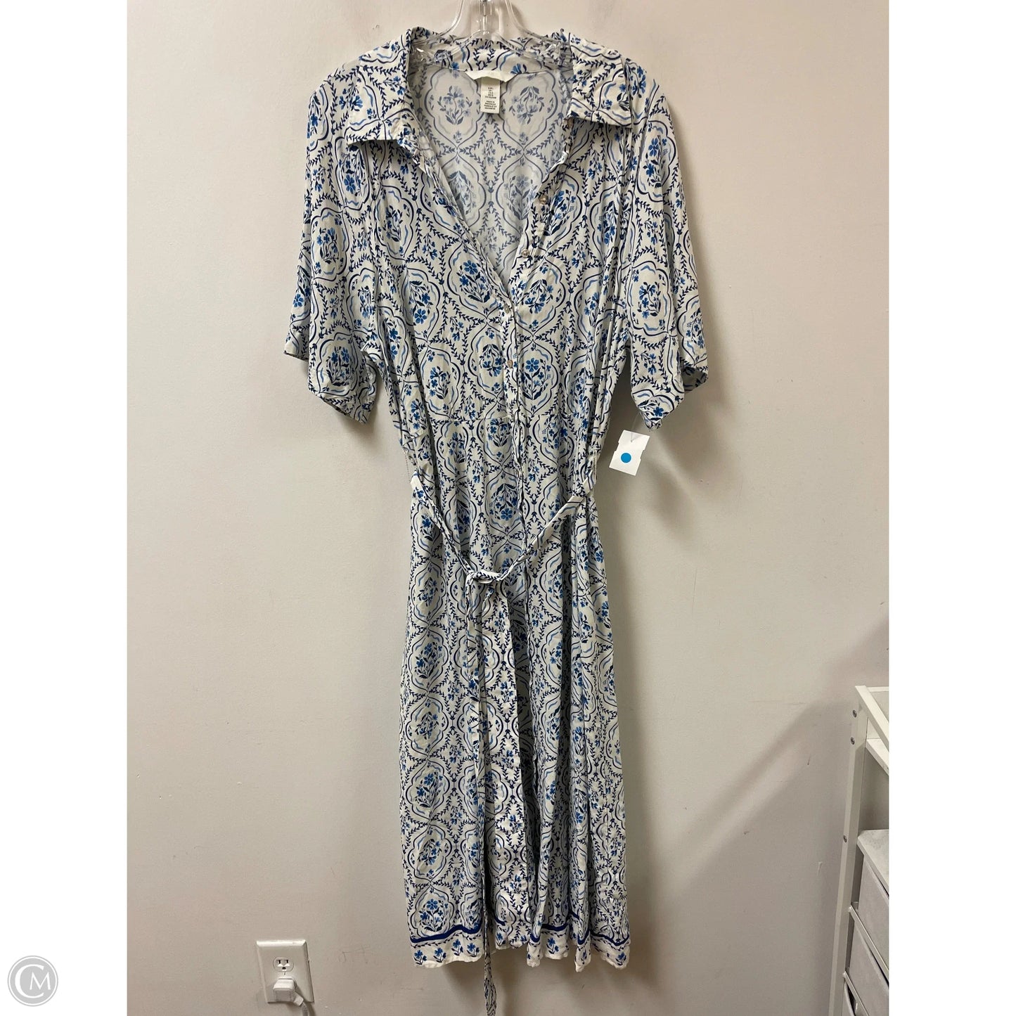 Dress Casual Midi By H&m In Blue & White, Size: L