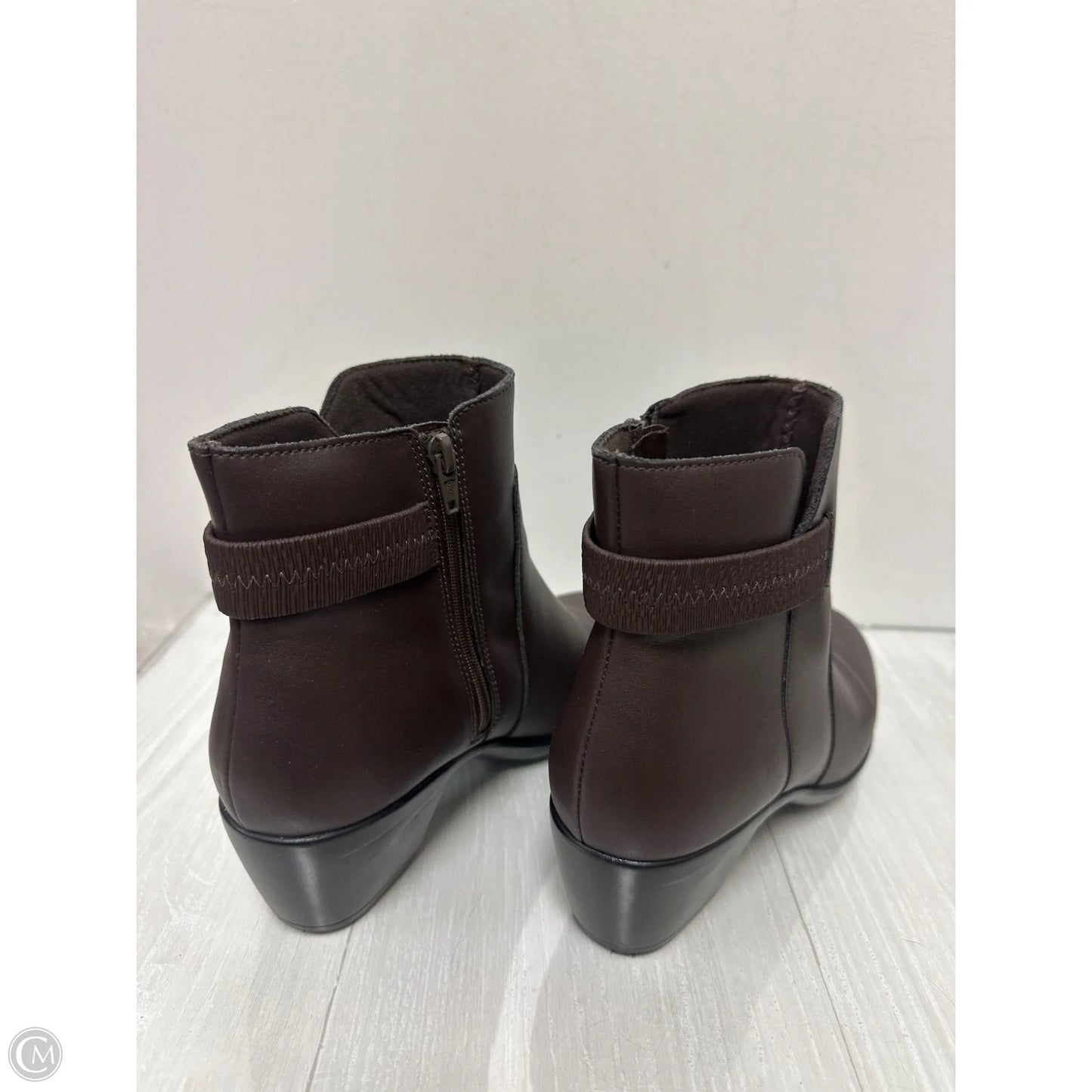 Boots Ankle Heels By Clarks In Brown, Size: 10