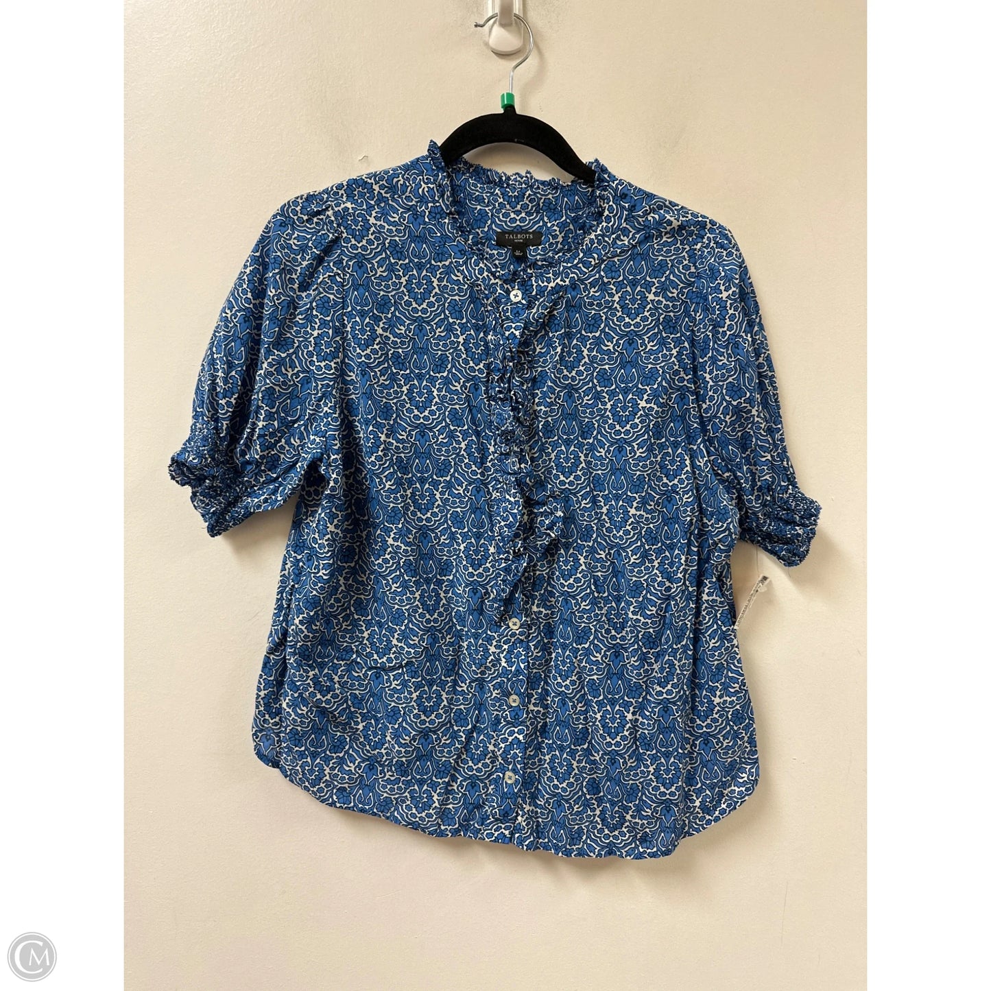 Top Short Sleeve By Talbots In Blue & White, Size: Lp