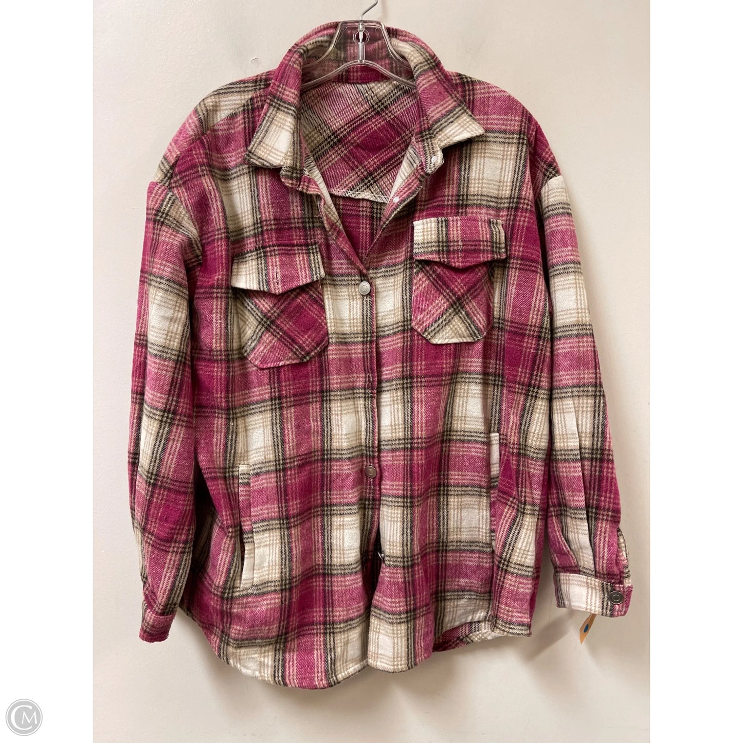 Jacket Shirt By Clothes Mentor In Cream & Pink, Size: L