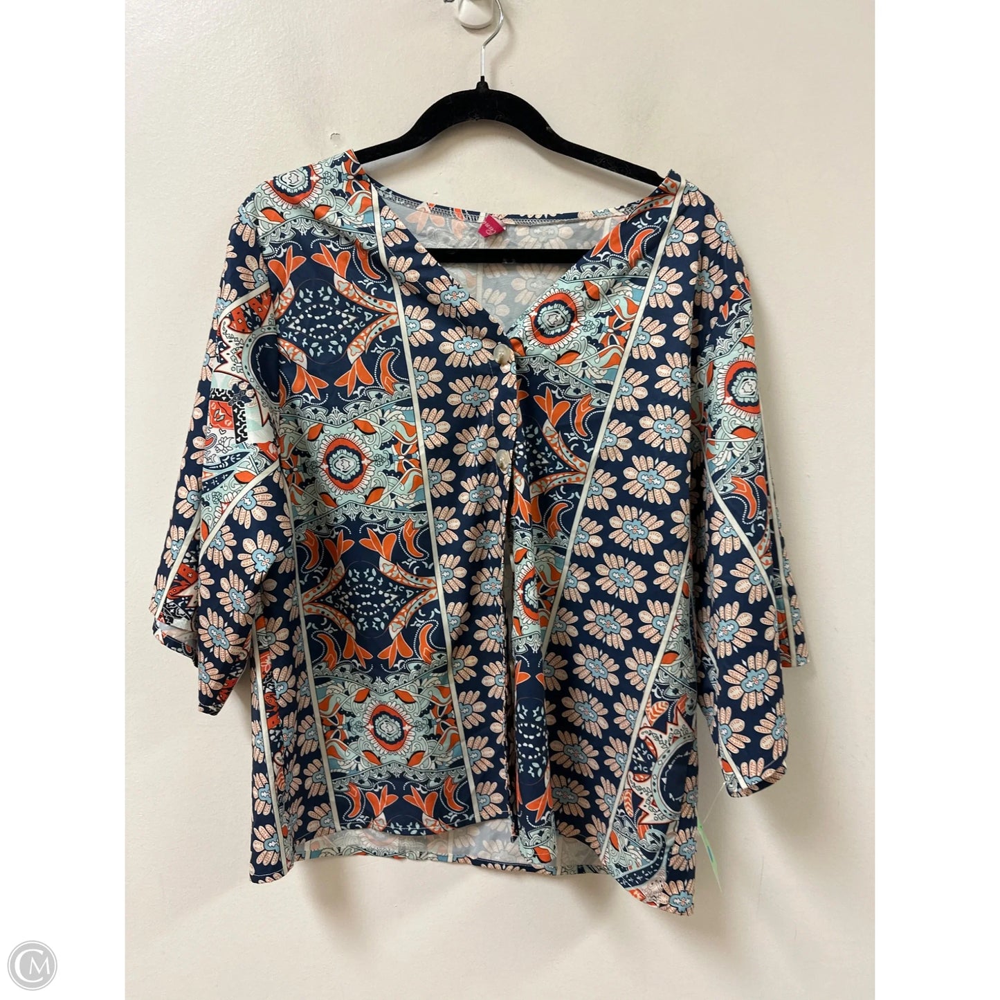 Blouse Short Sleeve By Clothes Mentor In Blue & Orange, Size: L