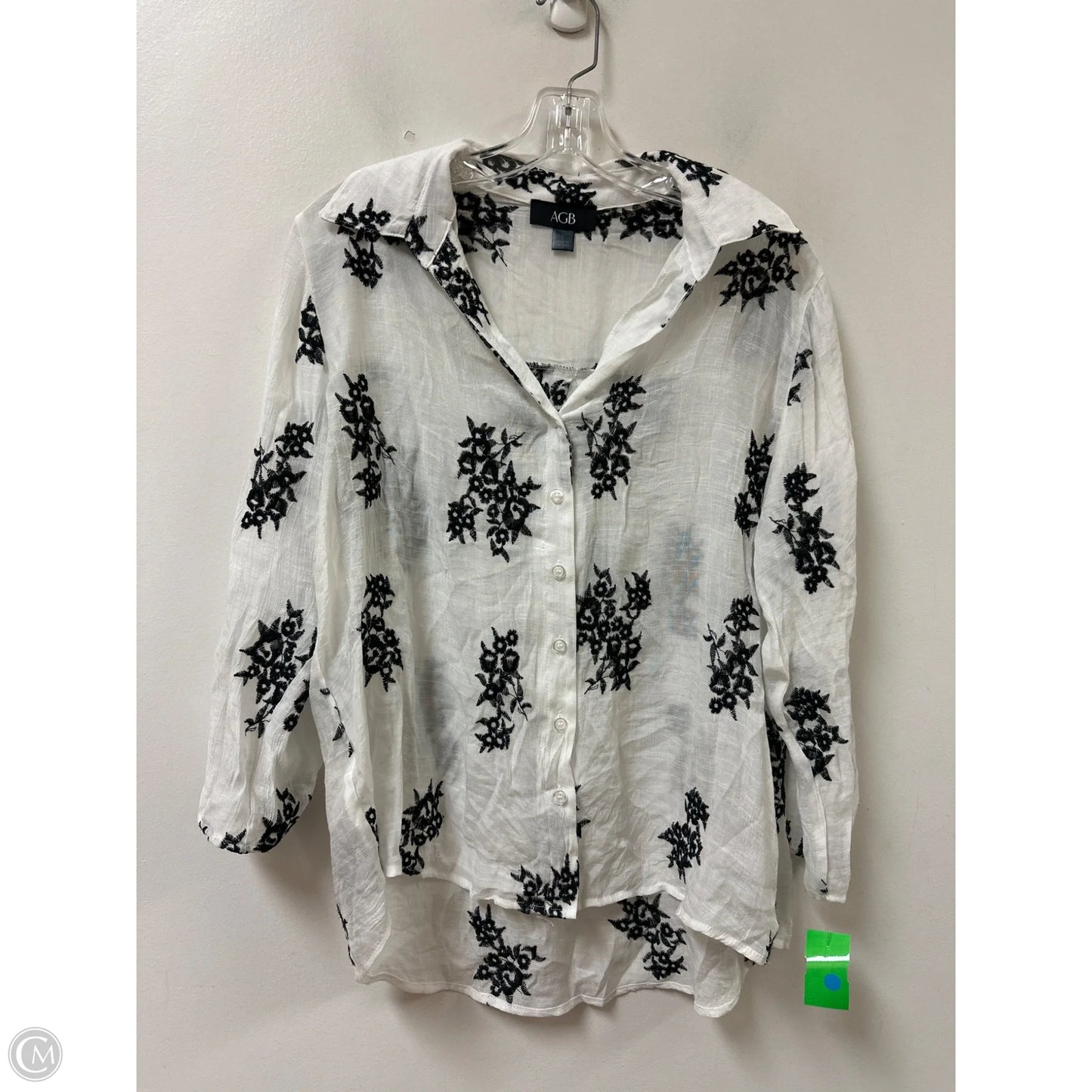 Blouse Long Sleeve By Agb In Black & White, Size: L