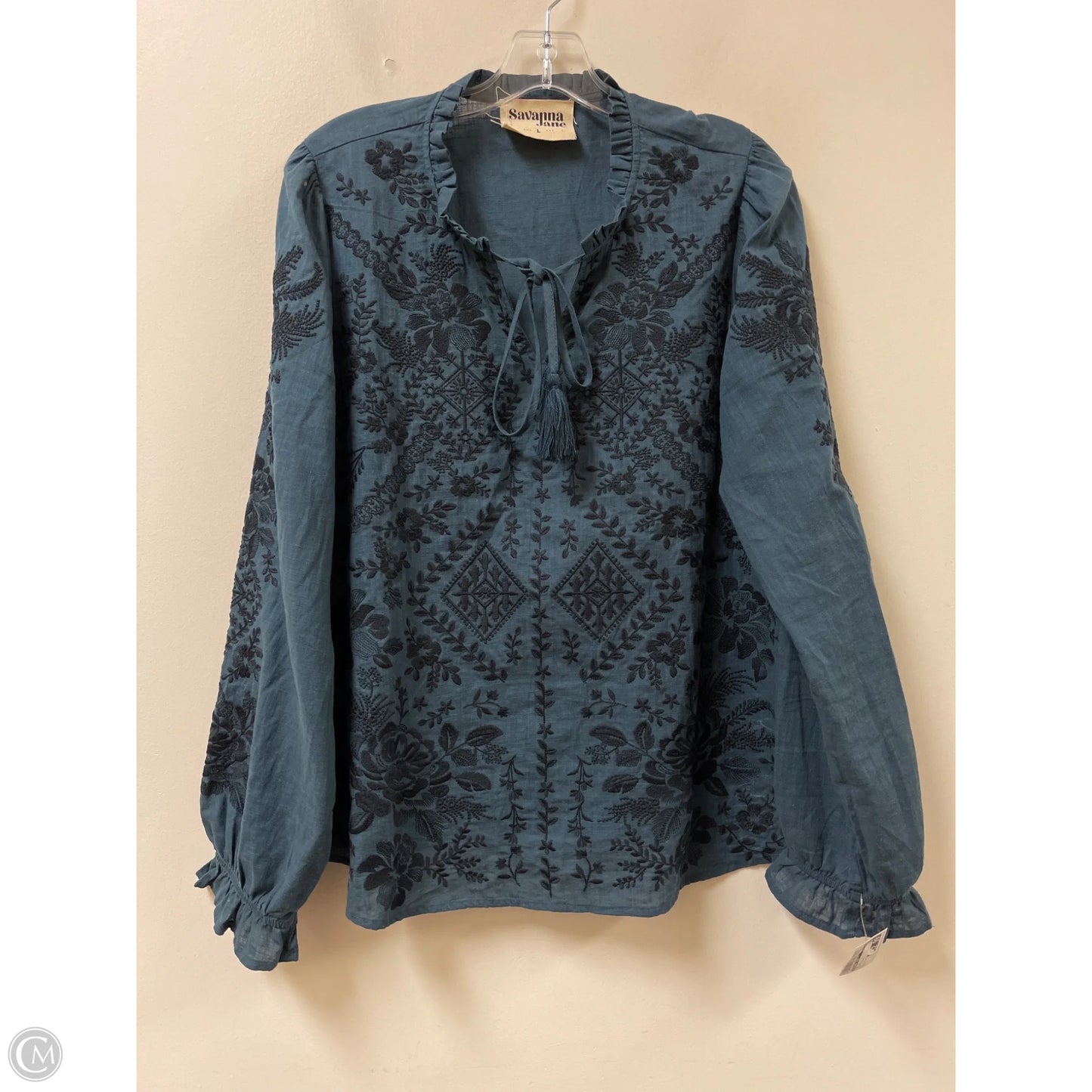 Top Long Sleeve By Savanna Jane In Black & Blue, Size: L
