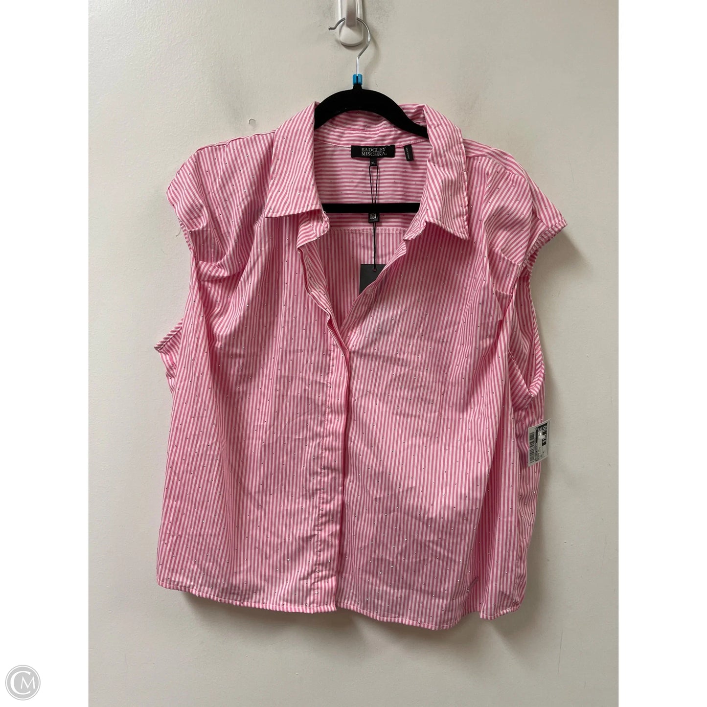 Blouse Short Sleeve By Badgley Mischka In Pink & White, Size: Xl
