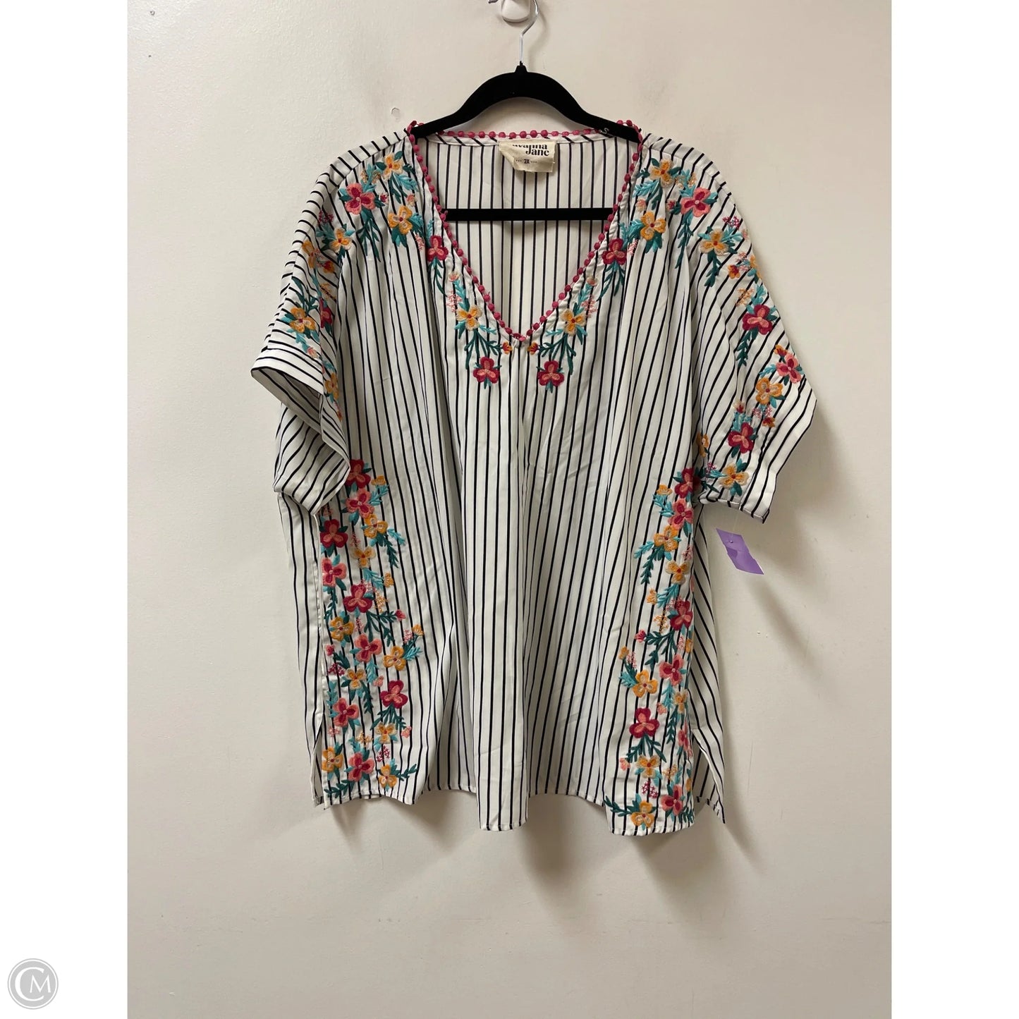 Top Short Sleeve By Savanna Jane In Striped Pattern, Size: 2x