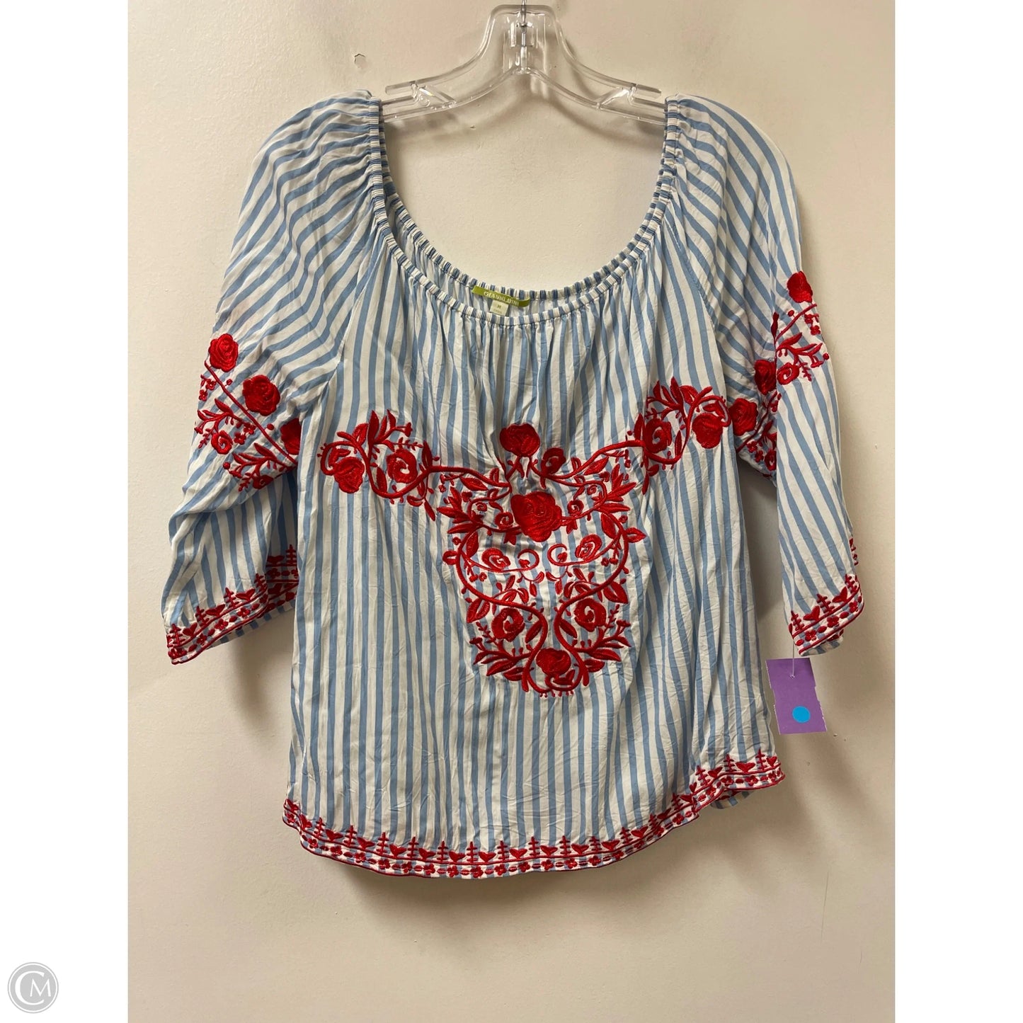 Top Long Sleeve By Gianni Bini In Blue & Red & White, Size: M